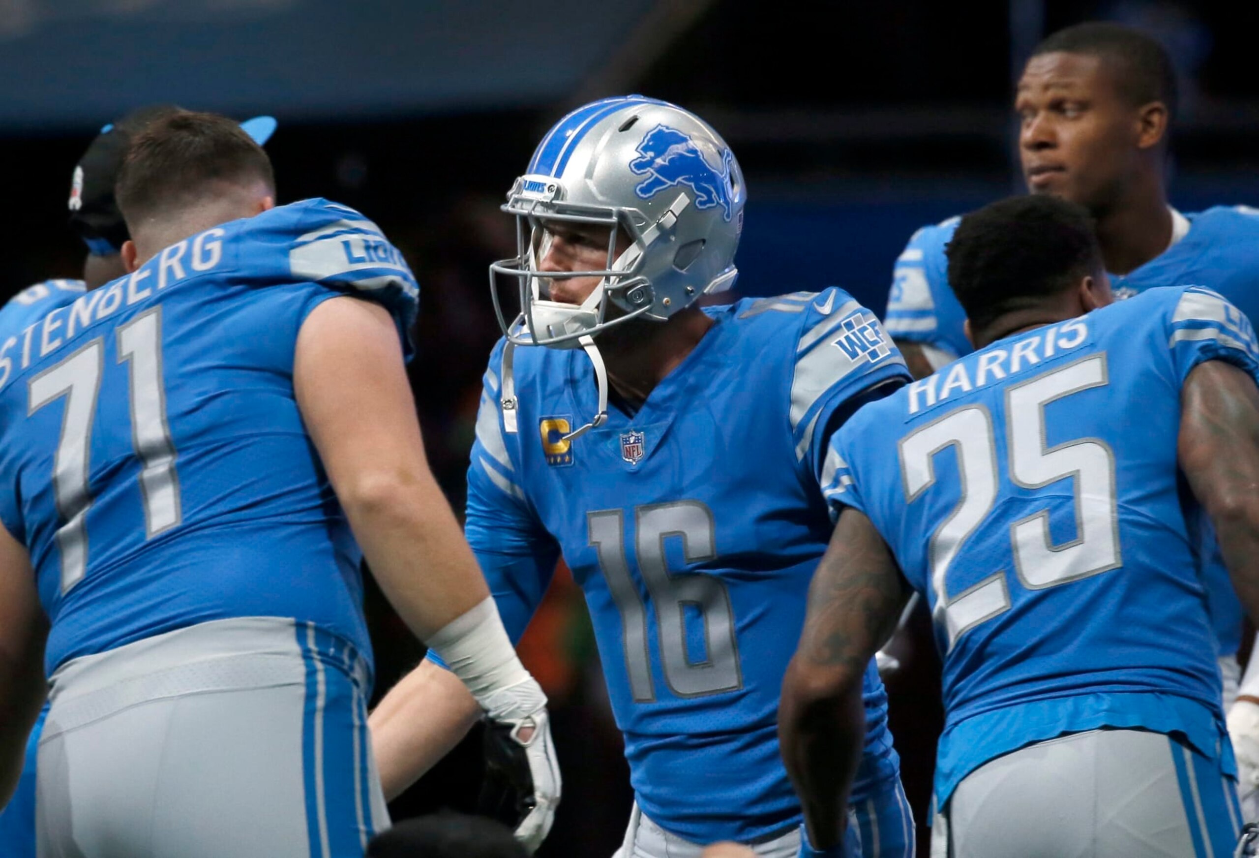 Detroit Lions quarterback Jared Goff (16) is introduced before an NFL football game against the Green Bay Packers Sunday, Nov. 6, 2022, in Detroit. (AP Photo/Duane Burleson) Detroit Lions quarterback Jared Goff (16) is introduced before an NFL football game against the Green Bay Packers Sunday, Nov. 6, 2022, in Detroit. (AP Photo/Duane Burleson)