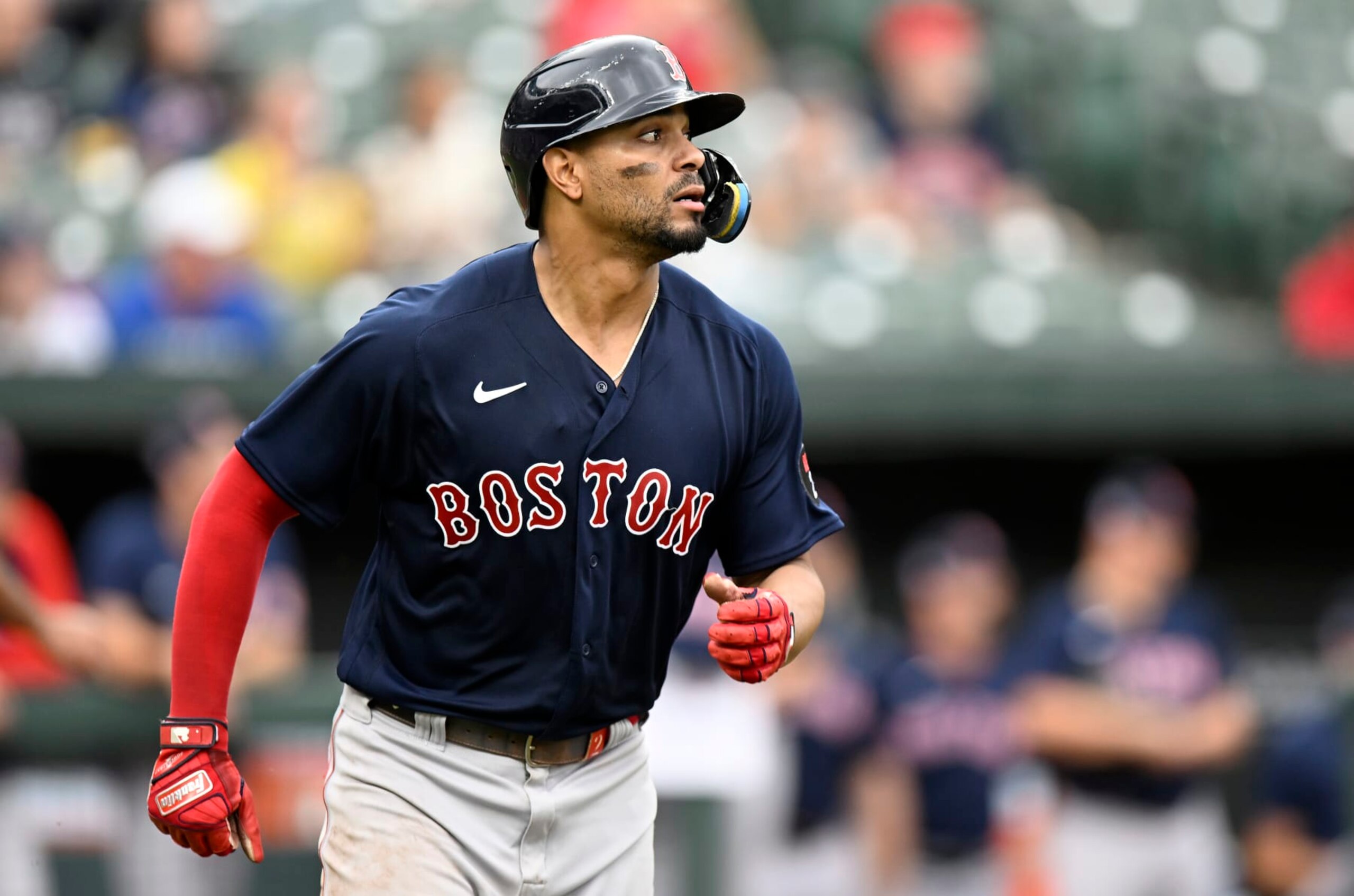 BALTIMORE, MARYLAND - SEPTEMBER 11: Xander Bogaerts #2 of the Boston Red Sox runs to first base against the Baltimore Orioles at Oriole Park at Camden Yards on September 11, 2022 in Baltimore, Maryland. (Photo by G Fiume/Getty Images) BALTIMORE, MARYLAND - SEPTEMBER 11: Xander Bogaerts #2 of the Boston Red Sox runs to first base against the Baltimore Orioles at Oriole Park at Camden Yards on September 11, 2022 in Baltimore, Maryland. (Photo by G Fiume/Getty Images)