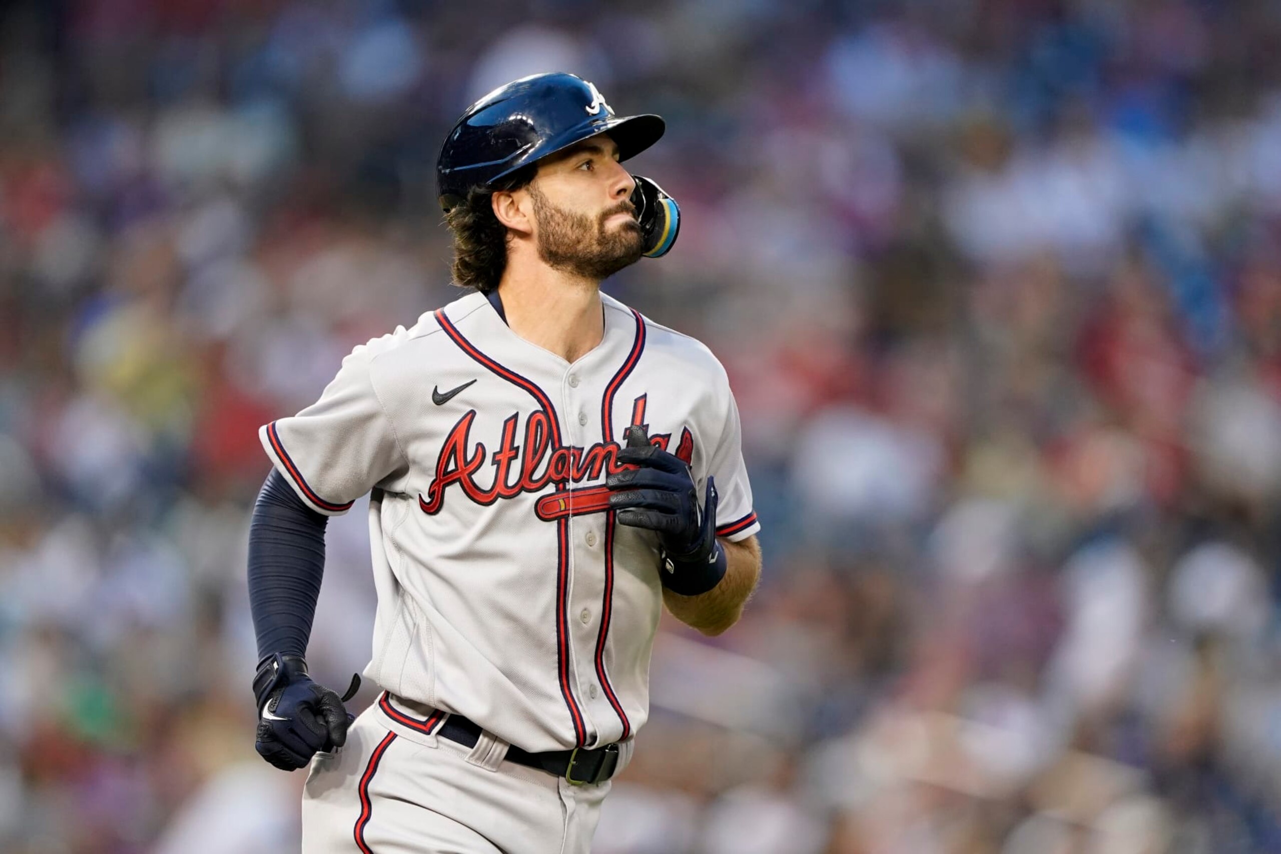Atlanta Braves' Dansby Swanson runs to first base during an at-bat in a baseball game against the Washington Nationals, Friday, July 15, 2022, in Washington. (AP Photo/Patrick Semansky) Atlanta Braves' Dansby Swanson runs to first base during an at-bat in a baseball game against the Washington Nationals, Friday, July 15, 2022, in Washington. (AP Photo/Patrick Semansky)