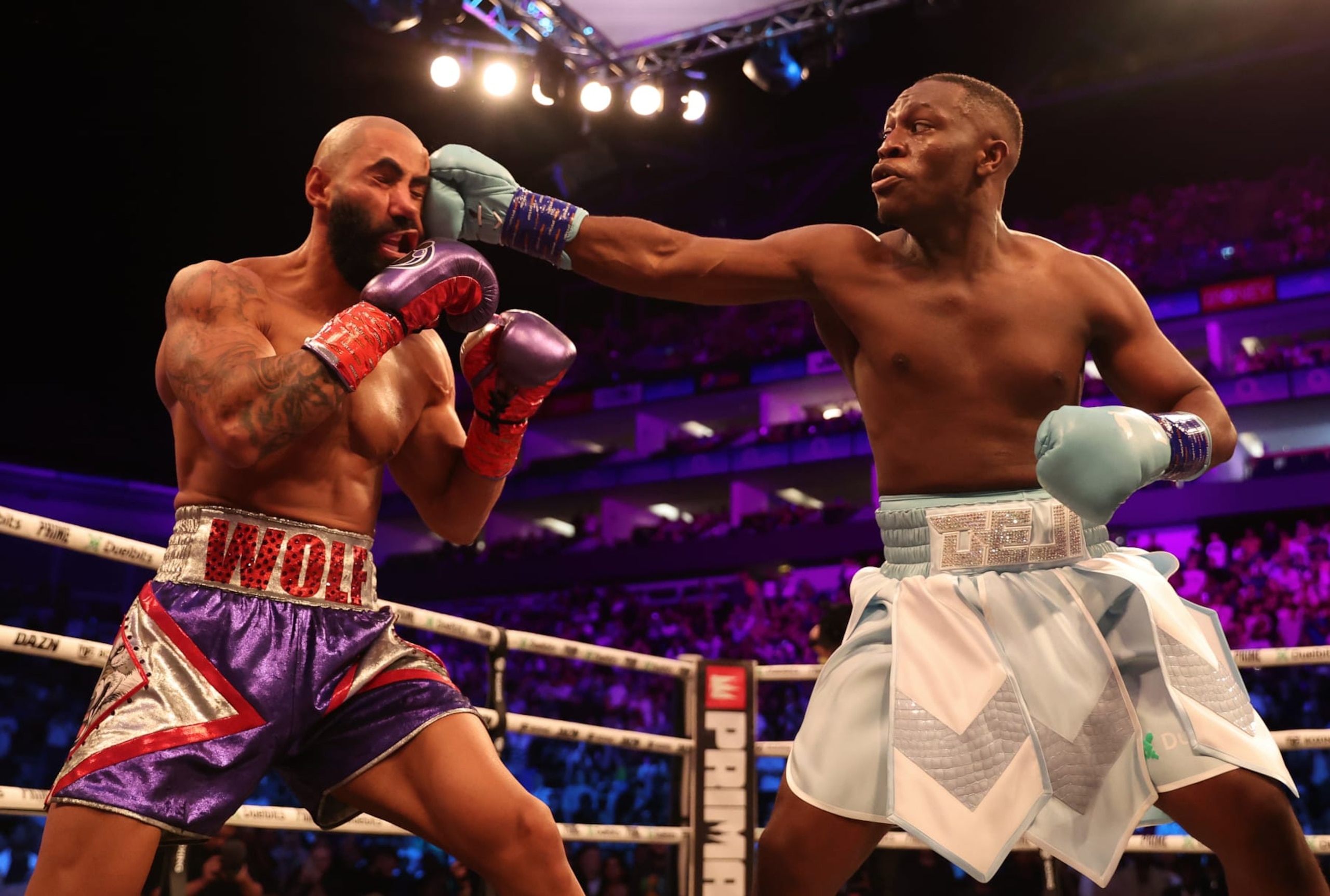Deji in his successful professional boxing debut against Fousey. Deji in his successful professional boxing debut against Fousey.