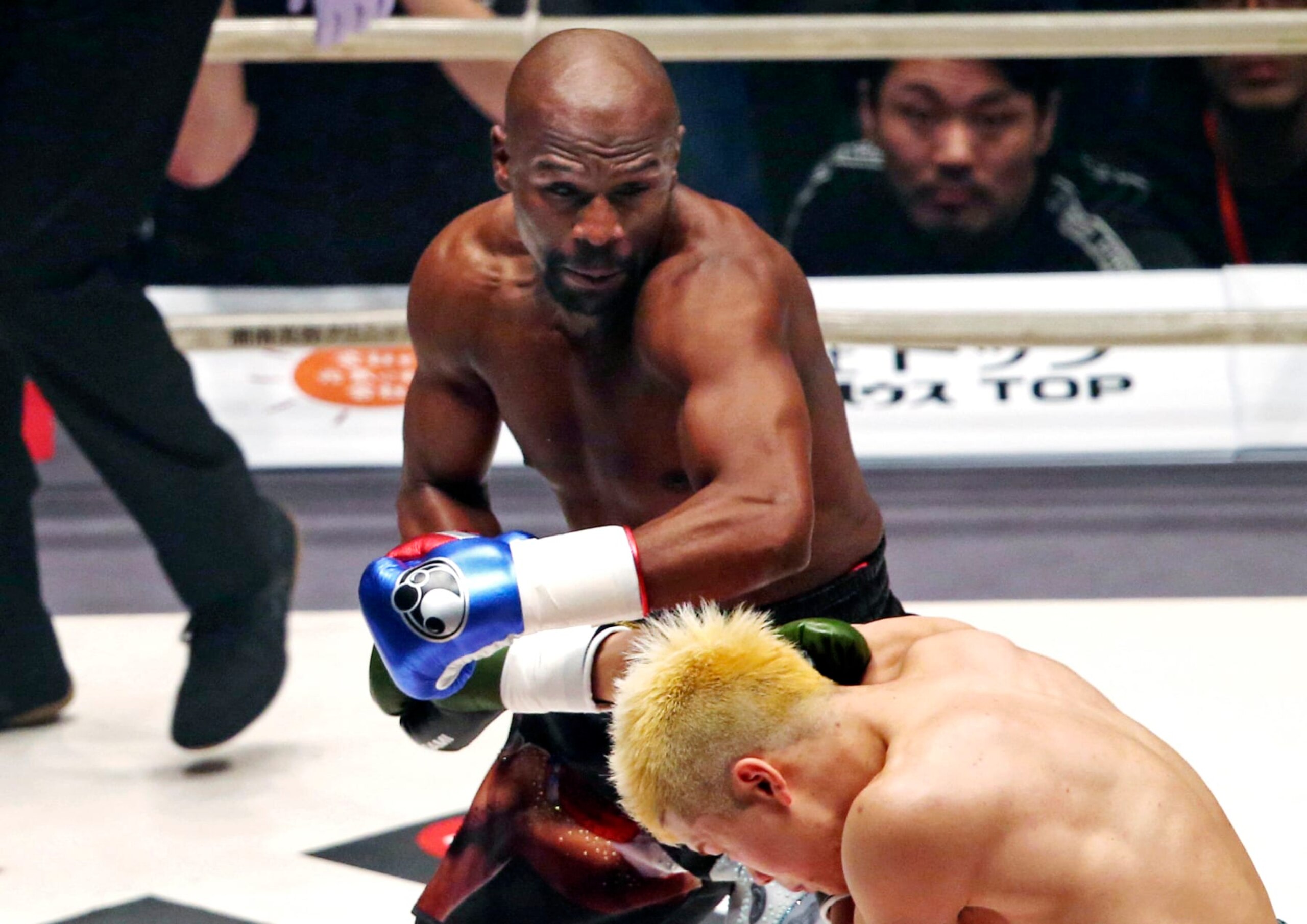 Floyd Mayweather scores a knockout in his first exhibition bout against Tenshin Nasukawa in 2018. Floyd Mayweather scores a knockout in his first exhibition bout against Tenshin Nasukawa in 2018.