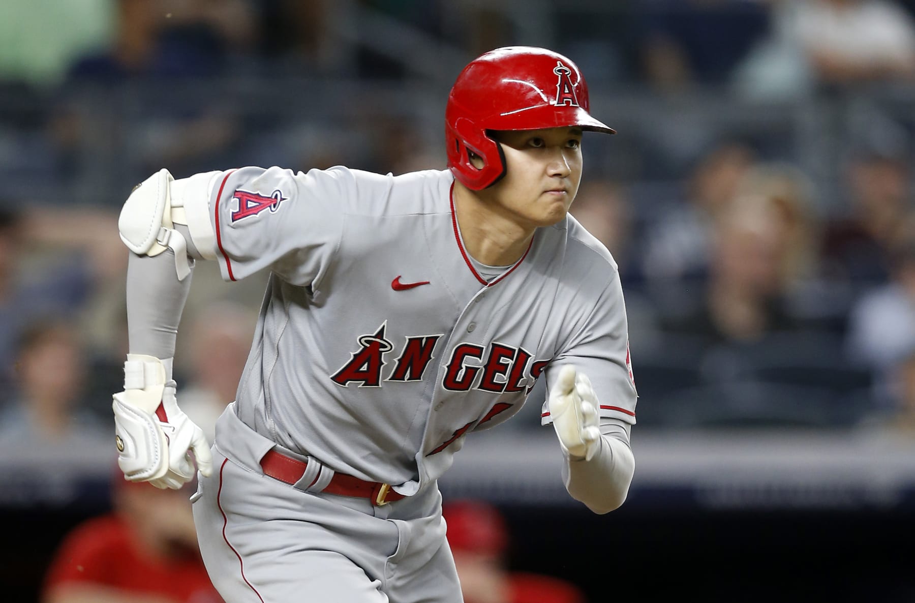 NEW YORK, NEW YORK - MAY 31: (NEW YORK DAILIES OUT)  Shohei Ohtani #17 of the Los Angeles Angels in action during the sixth inning against the New York Yankees at Yankee Stadium on May 31, 2022 in New York City. The Yankees defeated the Angels 9-1. (Photo by Jim McIsaac/Getty Images)