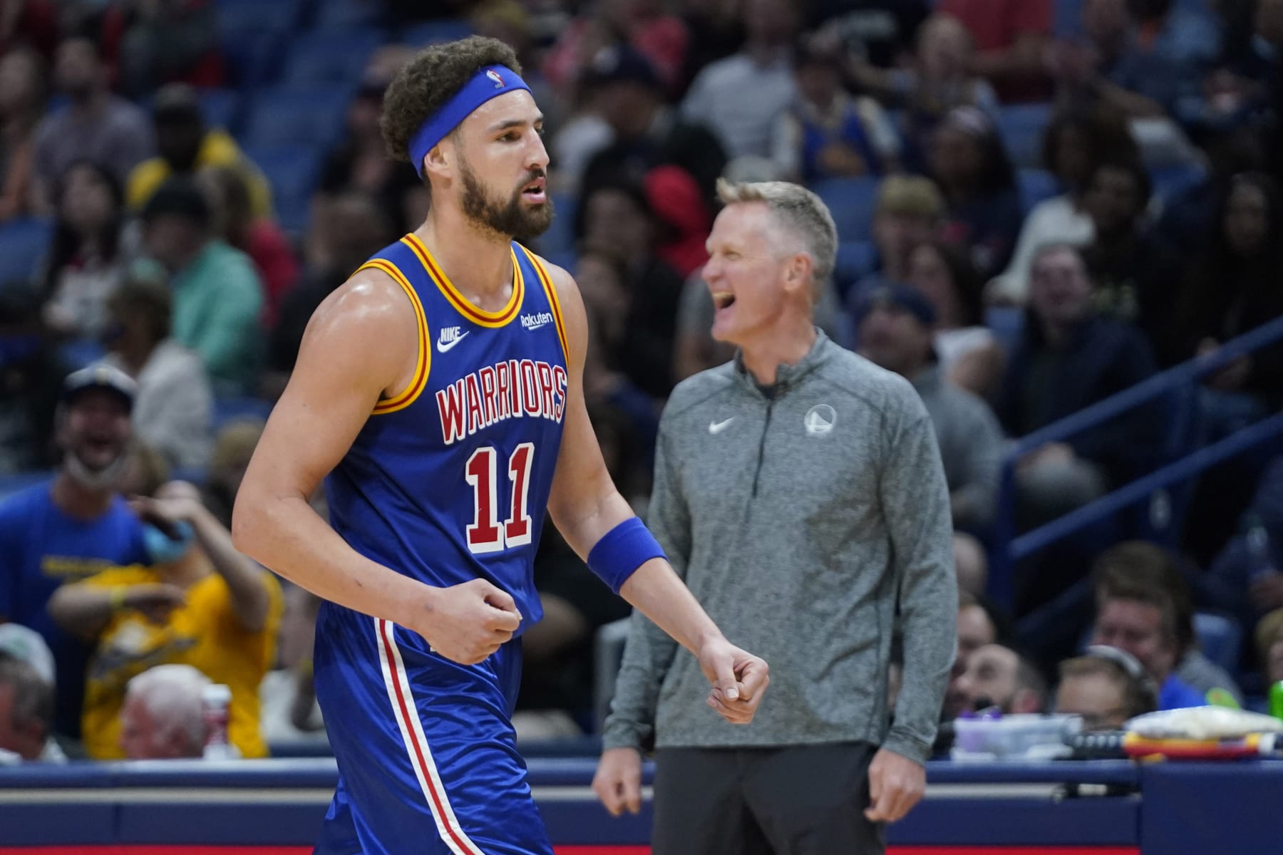 Klay Thompson and Steve Kerr
