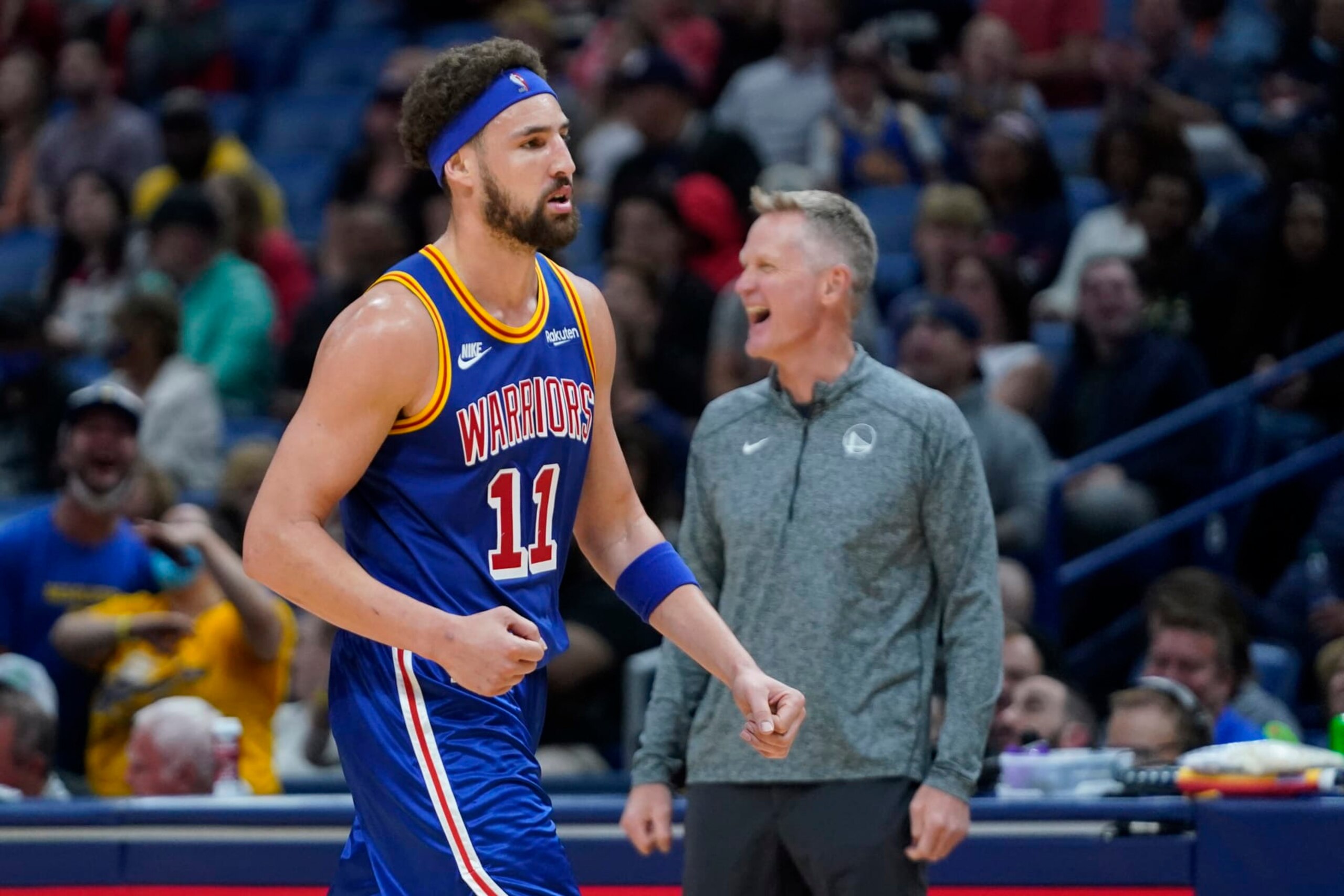 Klay Thompson and Steve Kerr