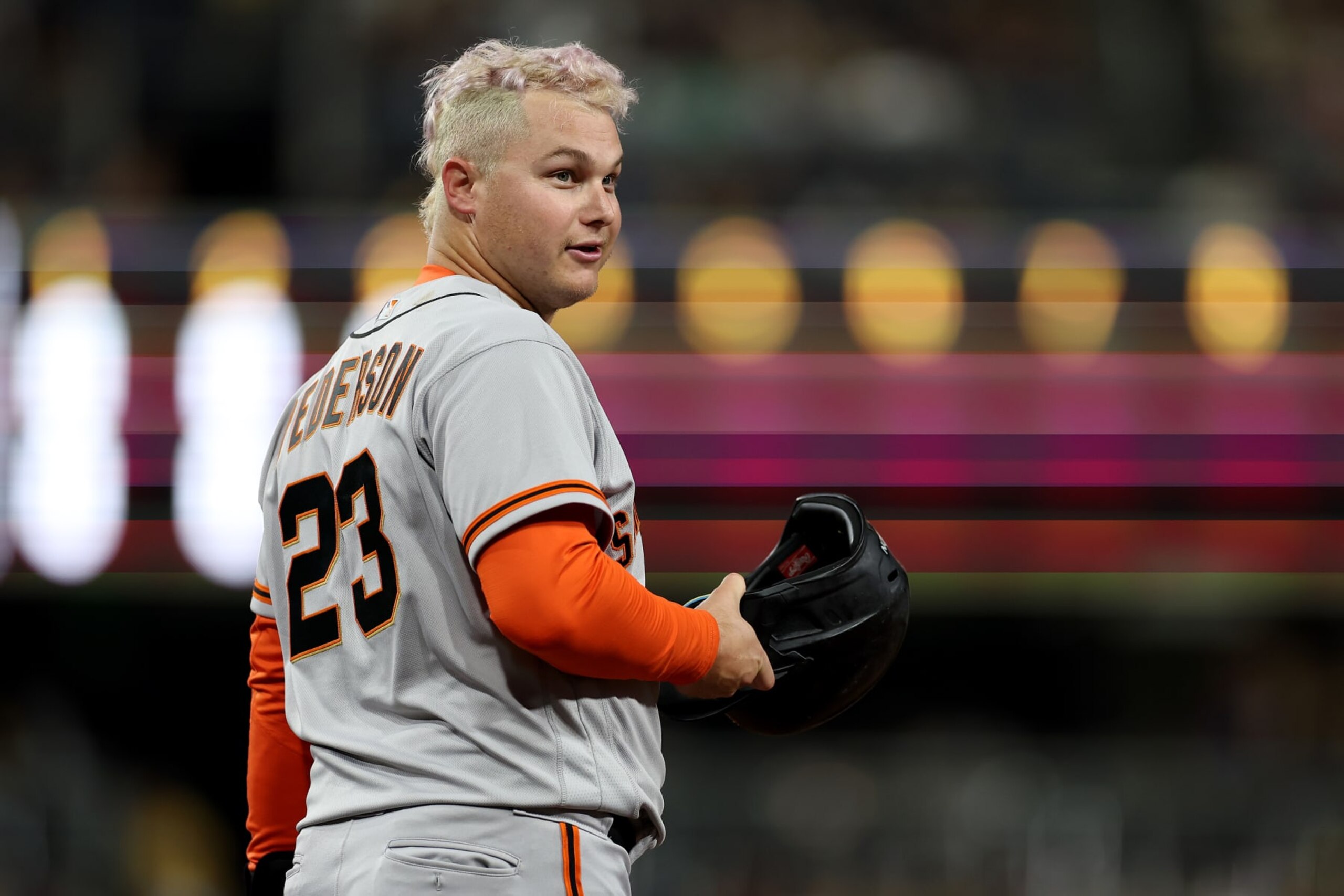 SAN DIEGO, CALIFORNIA - OCTOBER 03: Joc Pederson #23 of the San Francisco Giants looks on during the fourth inning of a game against the San Diego Padres at PETCO Park on October 03, 2022 in San Diego, California. (Photo by Sean M. Haffey/Getty Images) SAN DIEGO, CALIFORNIA - OCTOBER 03: Joc Pederson #23 of the San Francisco Giants looks on during the fourth inning of a game against the San Diego Padres at PETCO Park on October 03, 2022 in San Diego, California. (Photo by Sean M. Haffey/Getty Images)