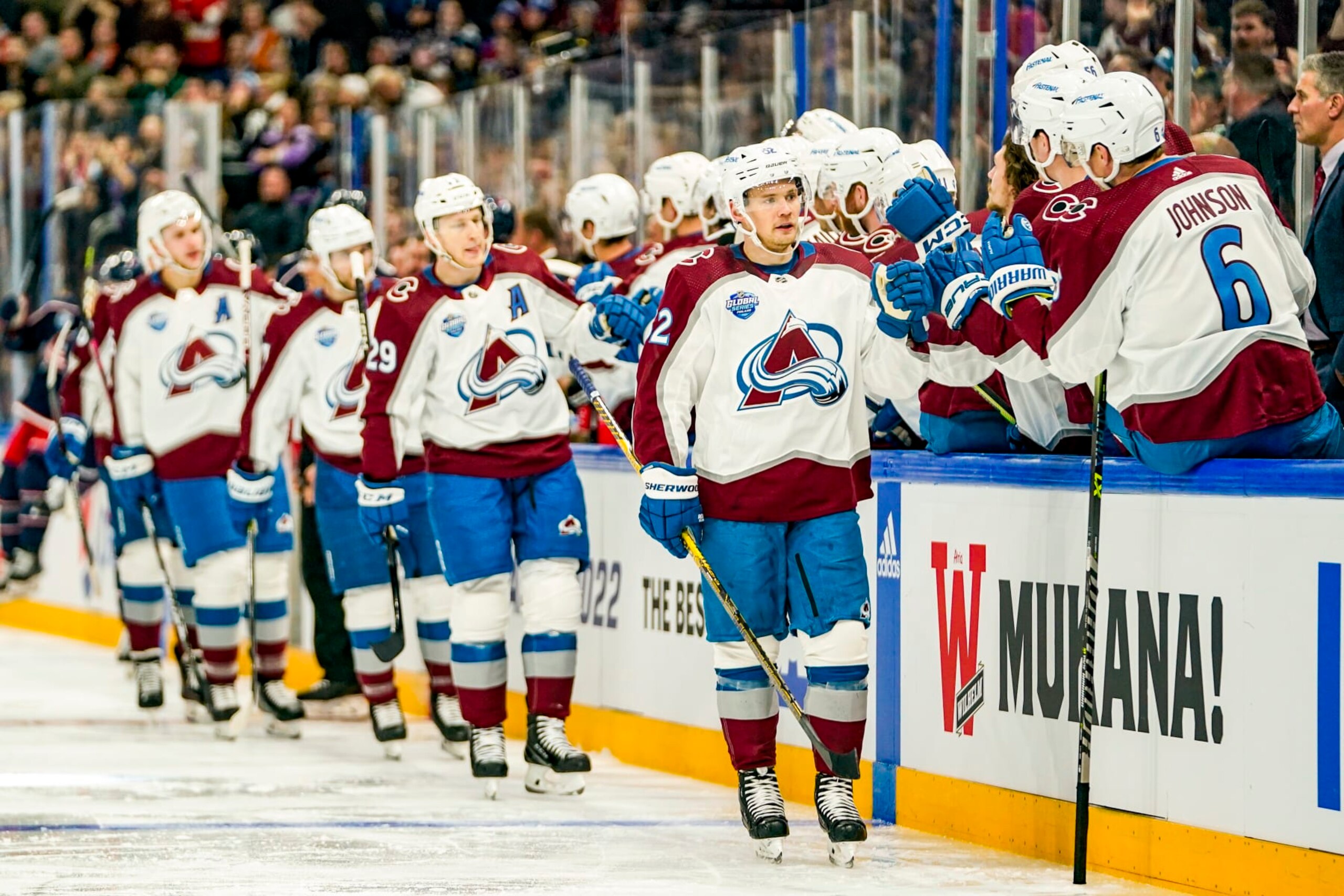 TAMPERE, FINLAND - NOVEMBER 05: Artturi Lehkonen of Colarado celebrates his 1-0 during the 2022 NHL Global Series - Finland match between Colorado Avalanche and Columbus Blue Jackets at Nokia Arena on November 5, 2022 in Tampere, Finland. (Photo by Jari Pestelacci/Eurasia Sport Images/Getty Images)