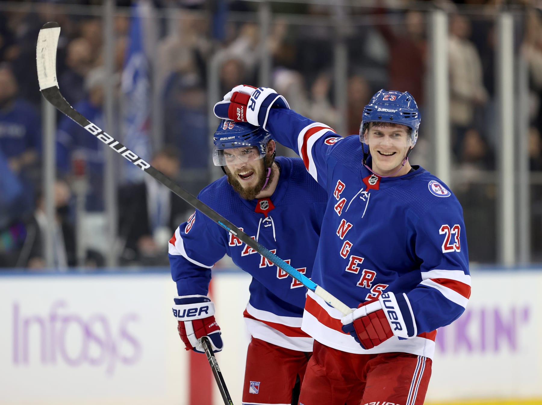 New Rangers Rangers blueliners Ryan Lindgren (left) and Adam Fox. 