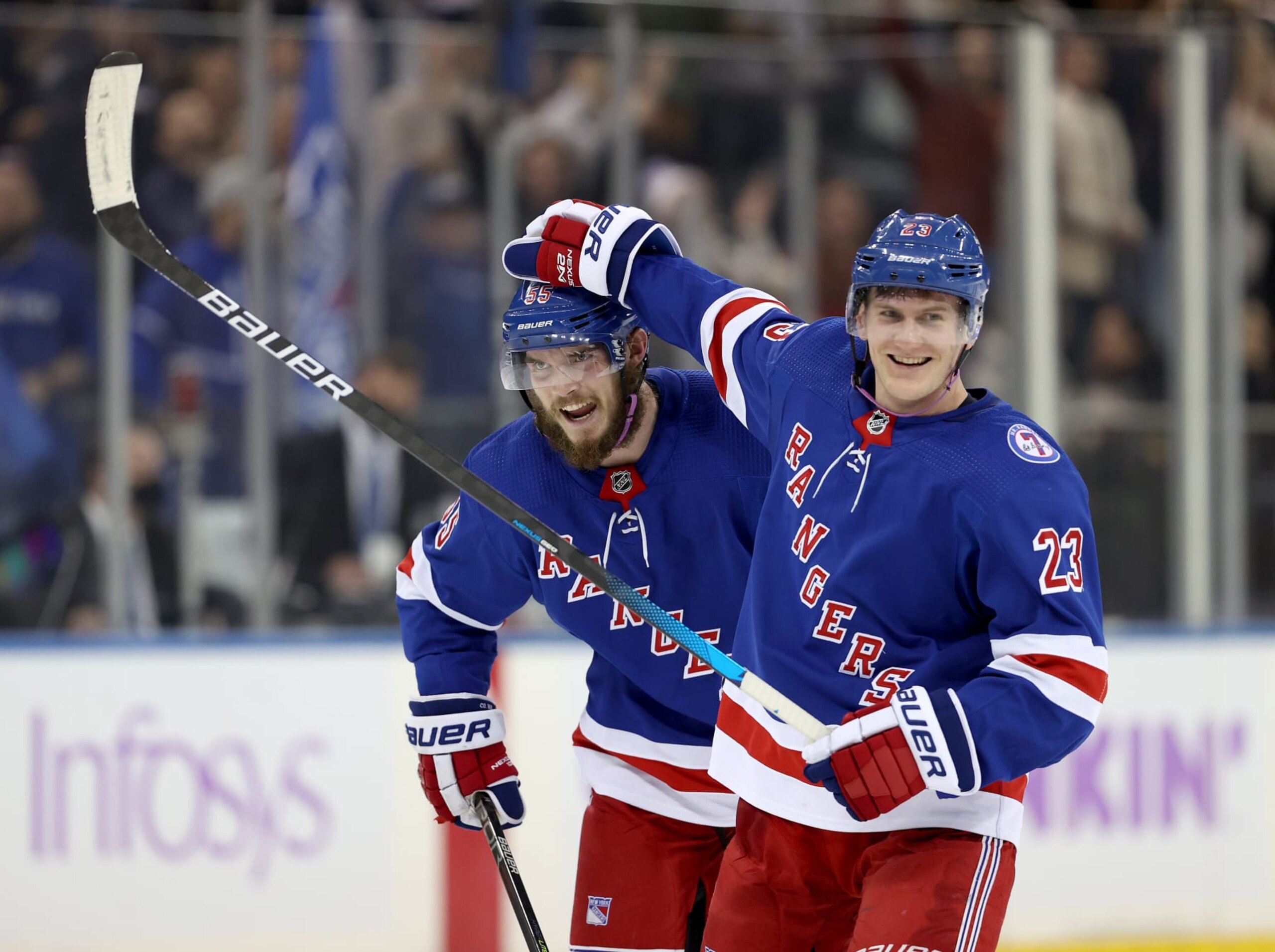 New Rangers Rangers blueliners Ryan Lindgren (left) and Adam Fox. 
