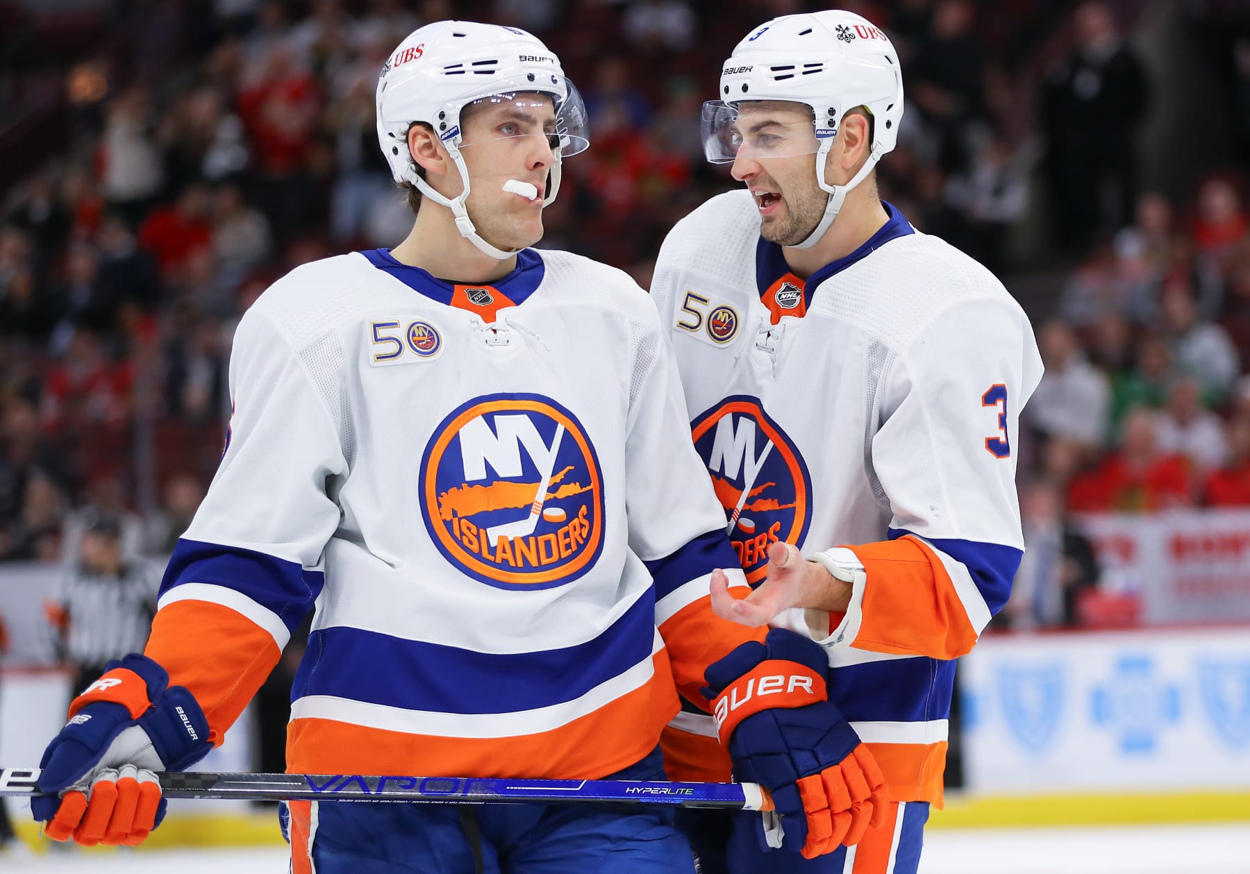 New York Islanders defensemen Ryan Pulock (left) and Adam Pelech. 