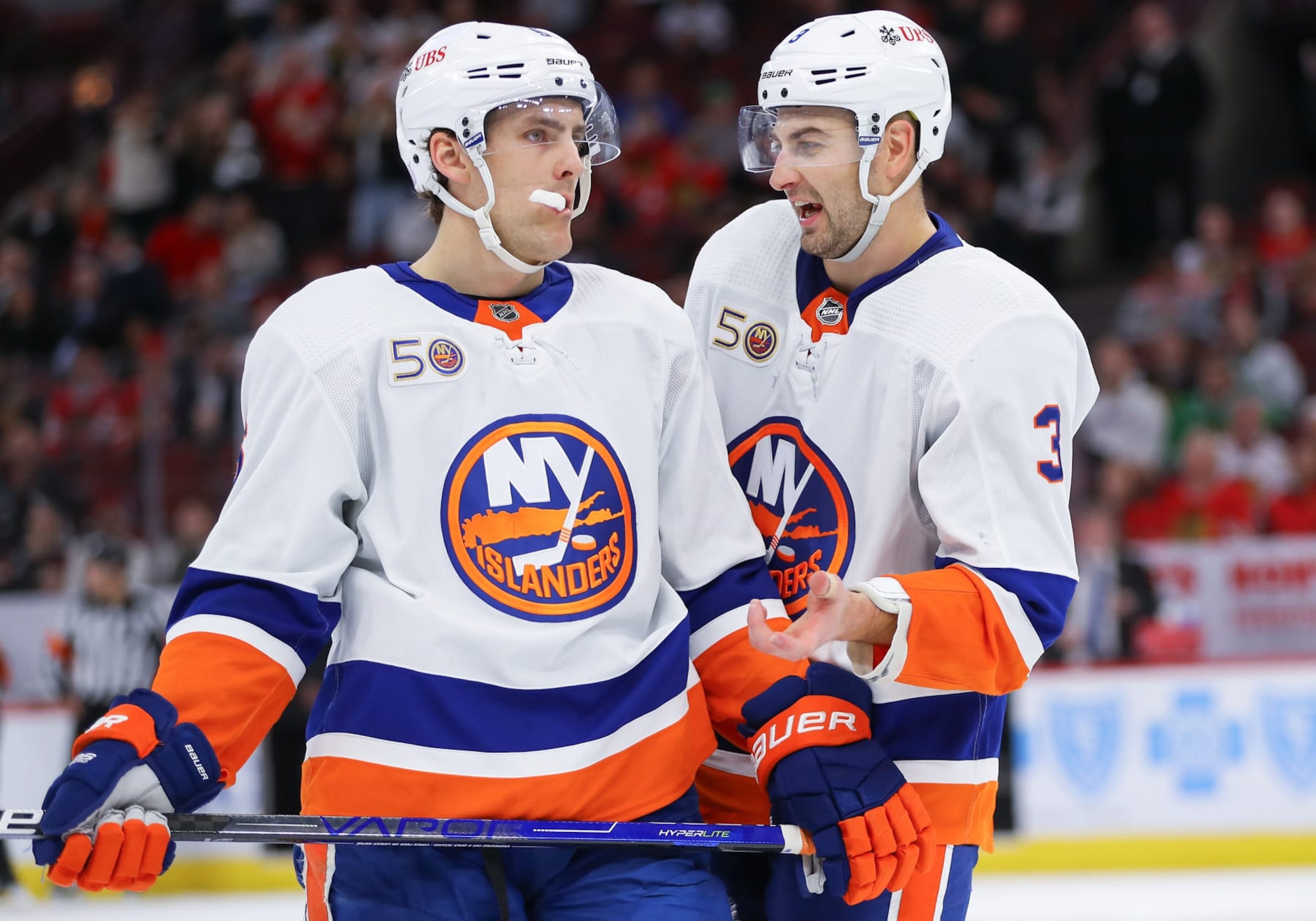 New York Islanders defensemen Ryan Pulock (left) and Adam Pelech. 