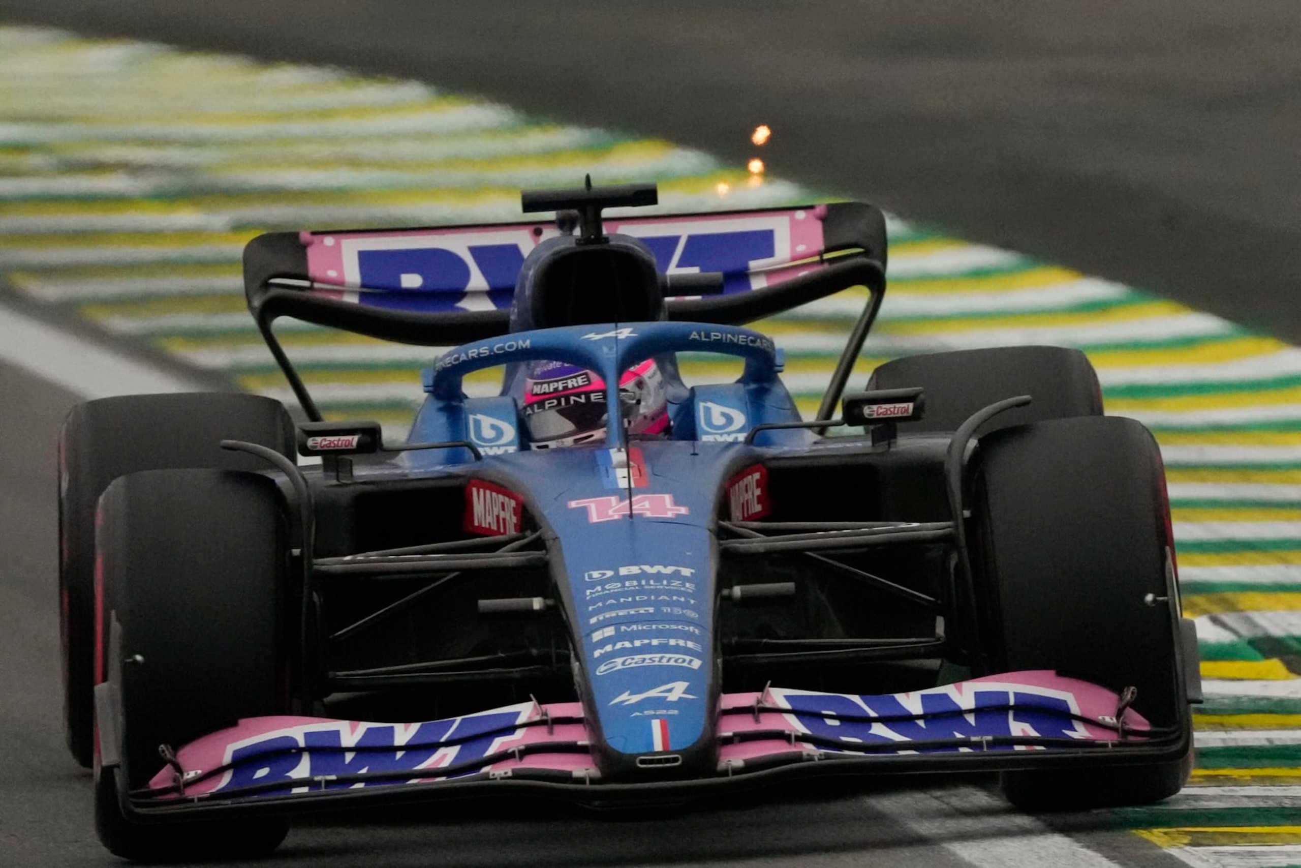 Alpine driver Fernando Alonso, of Spain, steers his car during a qualifying session for the Brazilian Formula One Grand Prix at the Interlagos race track in Sao Paulo, Brazil, Friday, Nov. 11, 2022. (AP Photo/Andre Penner) Alpine driver Fernando Alonso, of Spain, steers his car during a qualifying session for the Brazilian Formula One Grand Prix at the Interlagos race track in Sao Paulo, Brazil, Friday, Nov. 11, 2022. (AP Photo/Andre Penner)