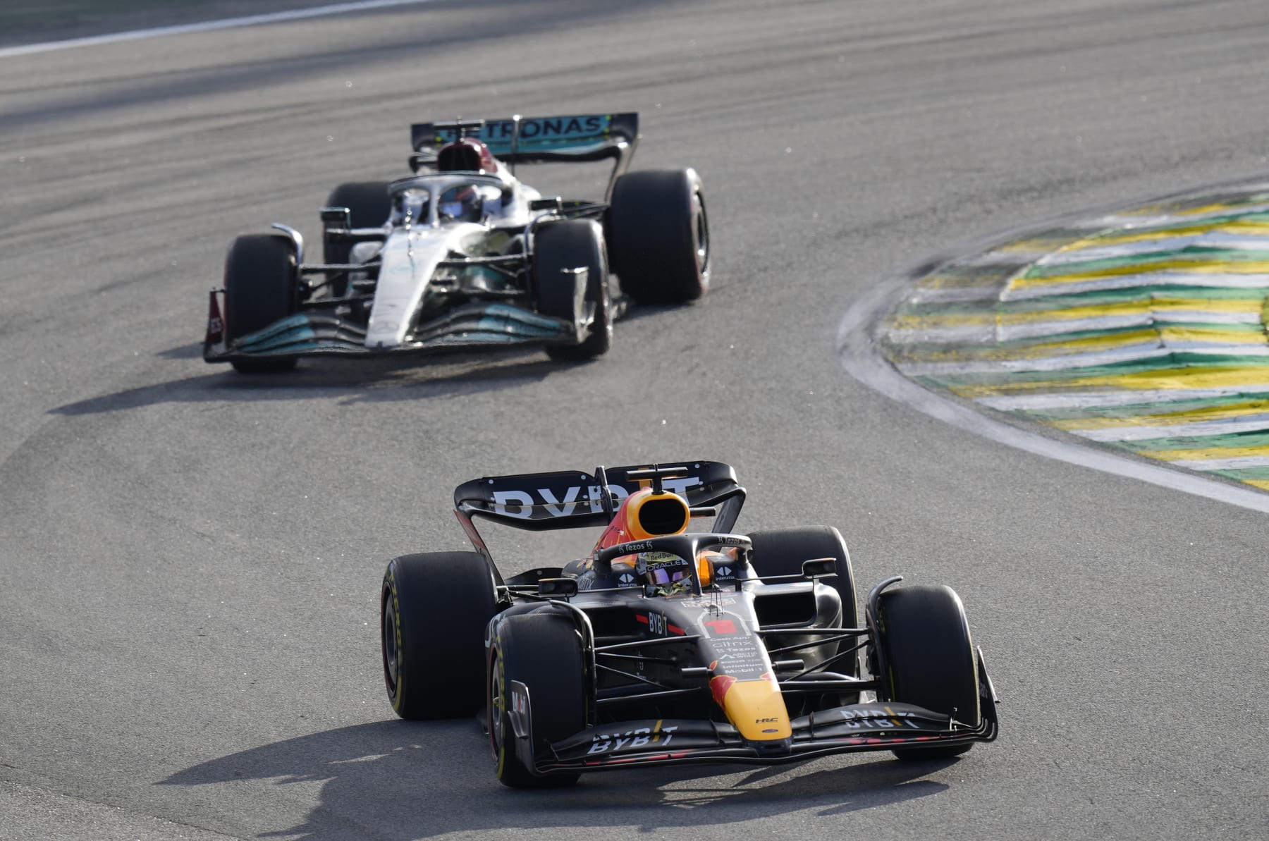 Red Bull driver Max Verstappen, of The Netherlands, steers his car during the Sprint Race qualifying session at the Interlagos racetrack in Sao Paulo, Brazil, Saturday, Nov. 12, 2022. The Brazilian Formula One Grand Prix will take place on Sunday. (AP Photo/Andre Penner)