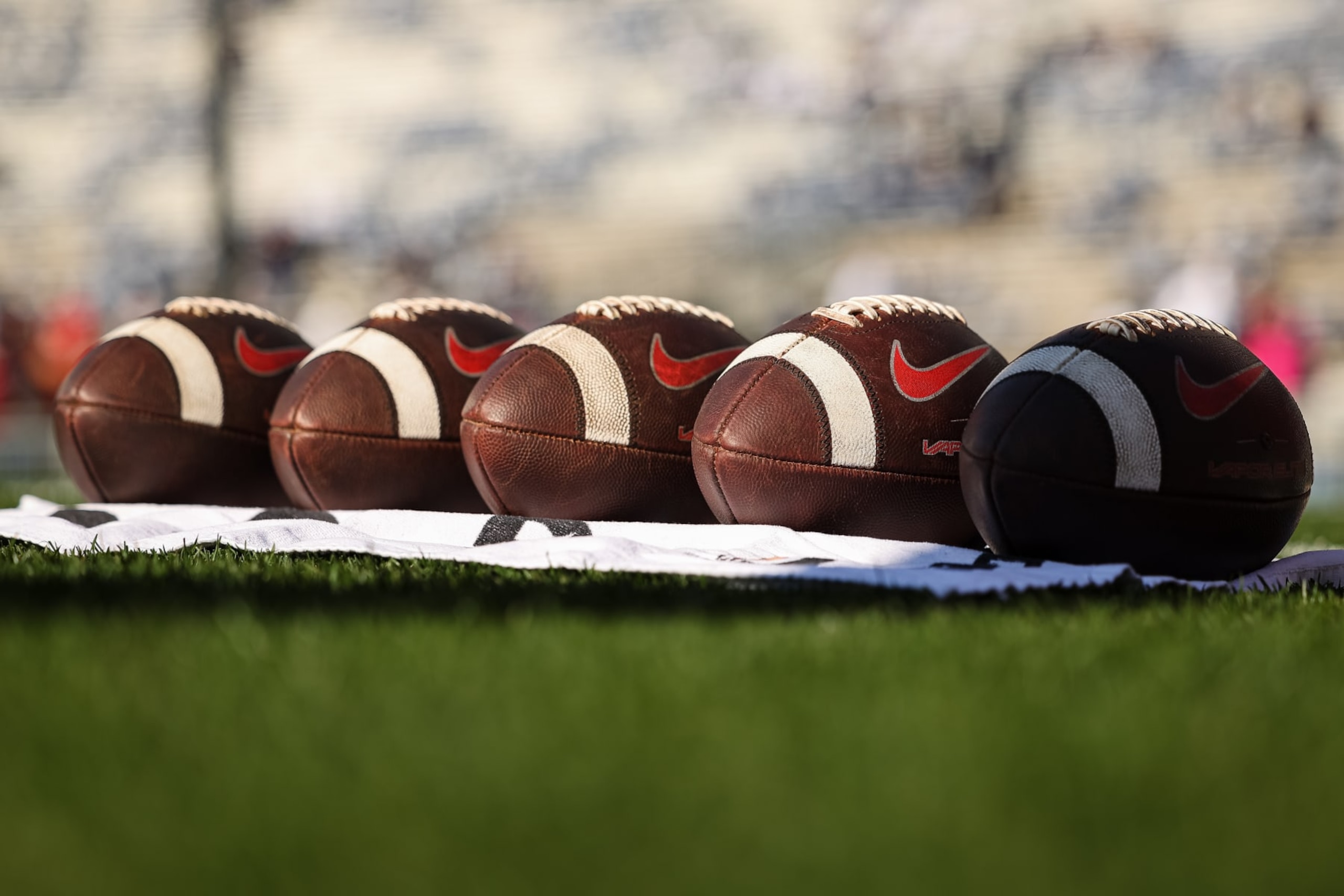 STATE COLLEGE, PA - OCTOBER 29: Ohio State Buckeyes footballs are seen on the field before the game against the Penn State Nittany Lions at Beaver Stadium on October 29, 2022 in State College, Pennsylvania. (Photo by Scott Taetsch/Getty Images)