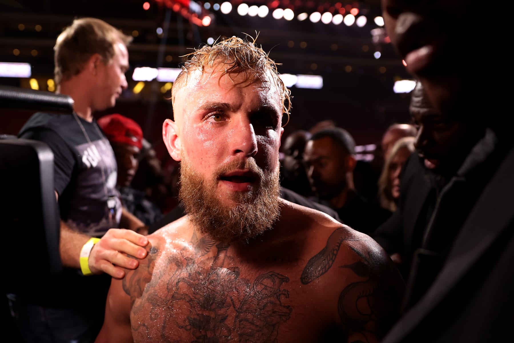 GLENDALE, ARIZONA - OCTOBER 29: Jake Paul exits the ring after his unanimous decision win over Anderson Silva of Brazil in their cruiserweight bout at Desert Diamond Arena on October 29, 2022 in Glendale, Arizona. (Photo by Christian Petersen/Getty Images)