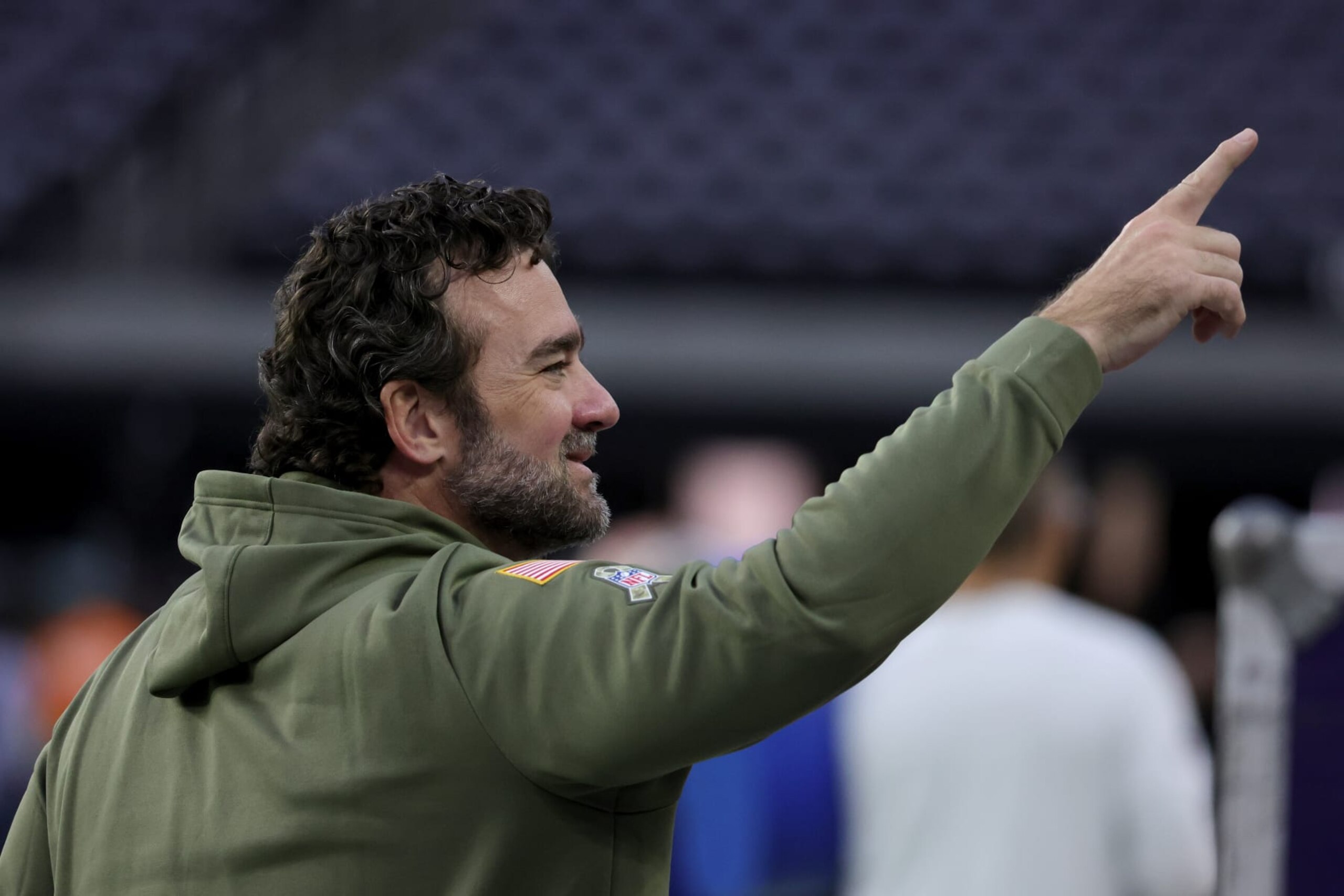LAS VEGAS, NEVADA - NOVEMBER 13: Head coach Jeff Saturday of the Indianapolis Colts looks on before the start of the game against the Las Vegas Raiders at Allegiant Stadium on November 13, 2022 in Las Vegas, Nevada. (Photo by Ethan Miller/Getty Images)