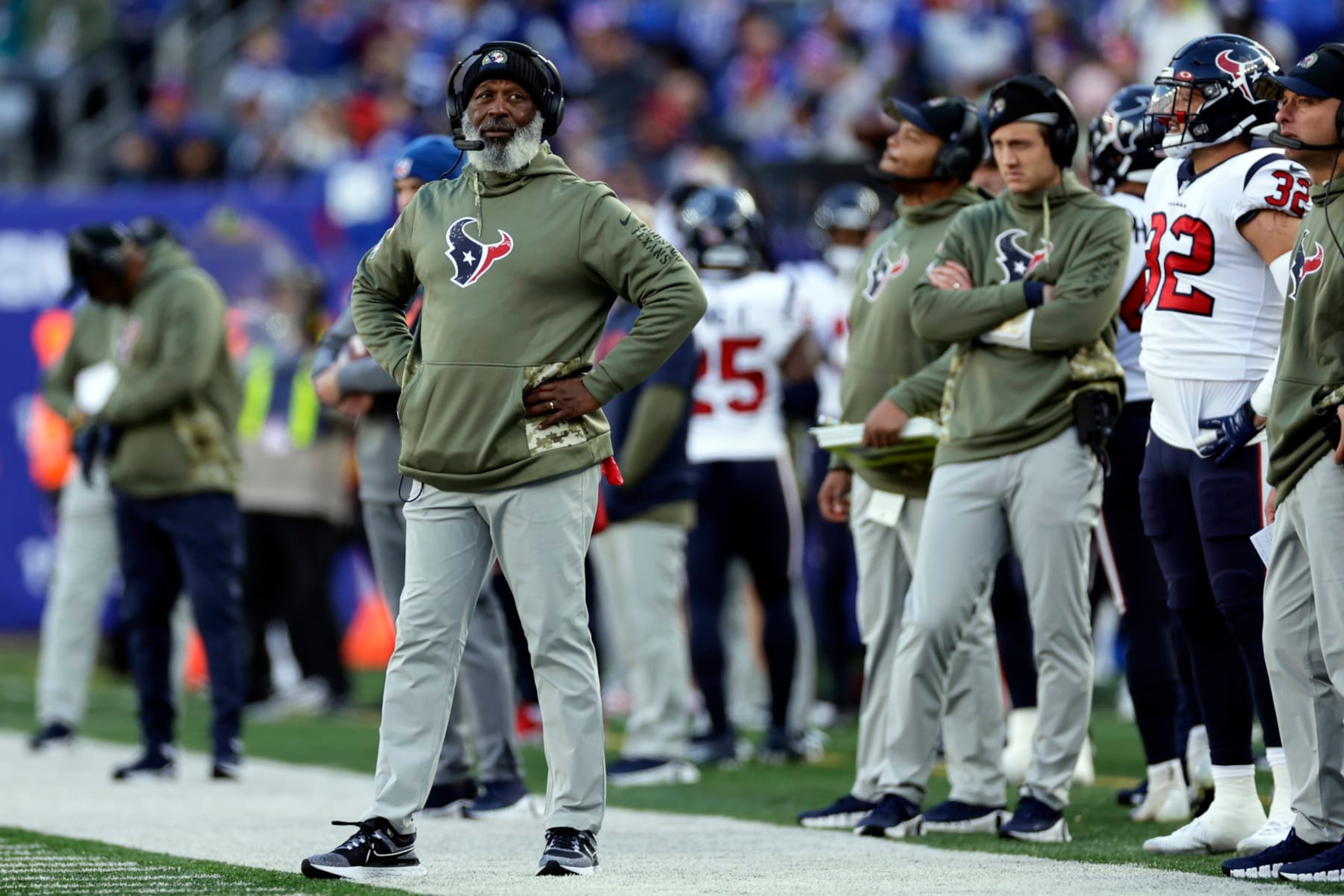 Houston Texans head coach Lovie Smith looks on against the New York Giants during an NFL football game Sunday, Nov. 13, 2022, in East Rutherford, N.J. (AP Photo/Adam Hunger)