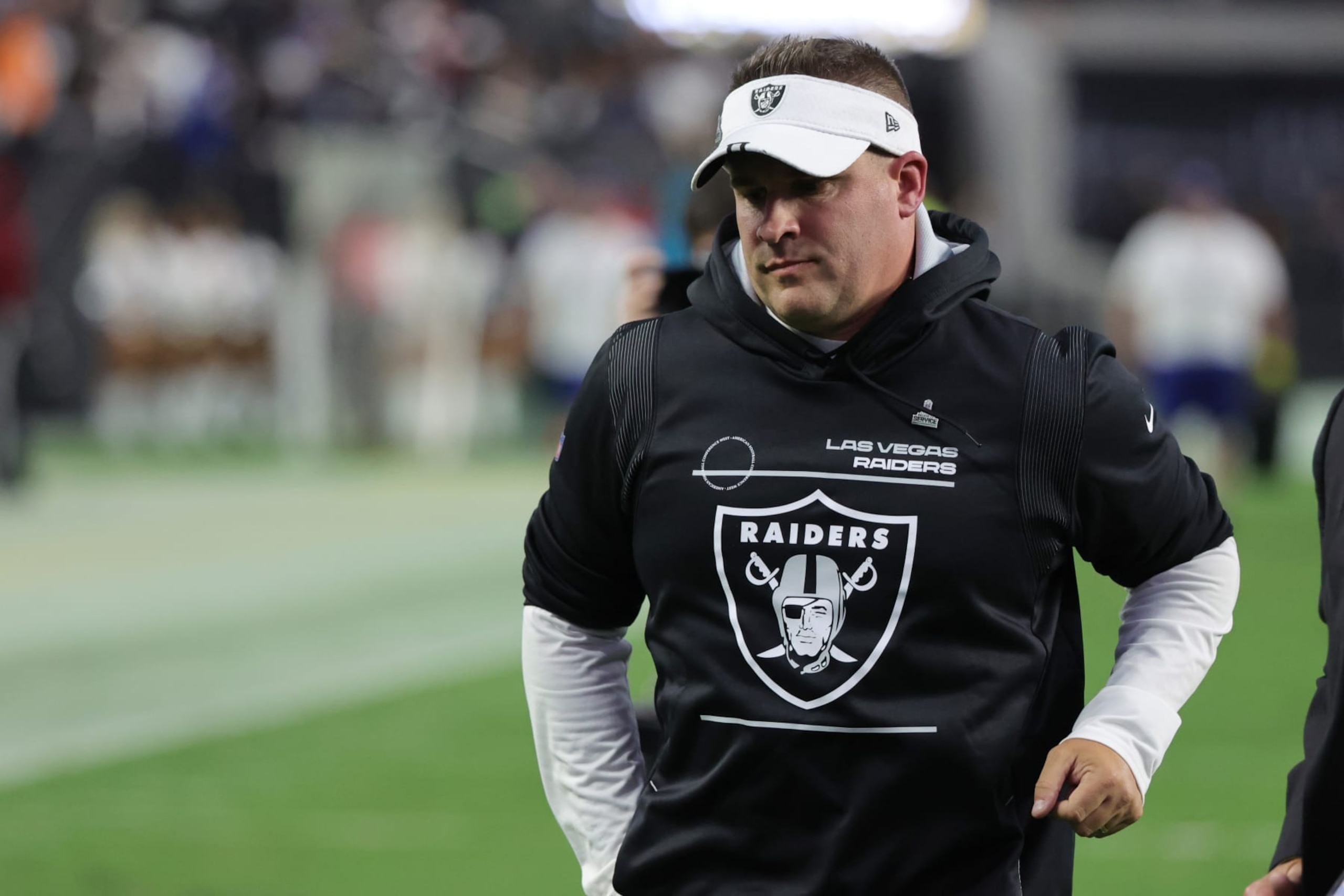 LAS VEGAS, NEVADA - NOVEMBER 13: Head coach Josh McDaniels of the Las Vegas Raiders walks off the field after his team's 25-20 loss to the Indianapolis Colts at Allegiant Stadium on November 13, 2022 in Las Vegas, Nevada. (Photo by Ethan Miller/Getty Images) LAS VEGAS, NEVADA - NOVEMBER 13: Head coach Josh McDaniels of the Las Vegas Raiders walks off the field after his team's 25-20 loss to the Indianapolis Colts at Allegiant Stadium on November 13, 2022 in Las Vegas, Nevada. (Photo by Ethan Miller/Getty Images)