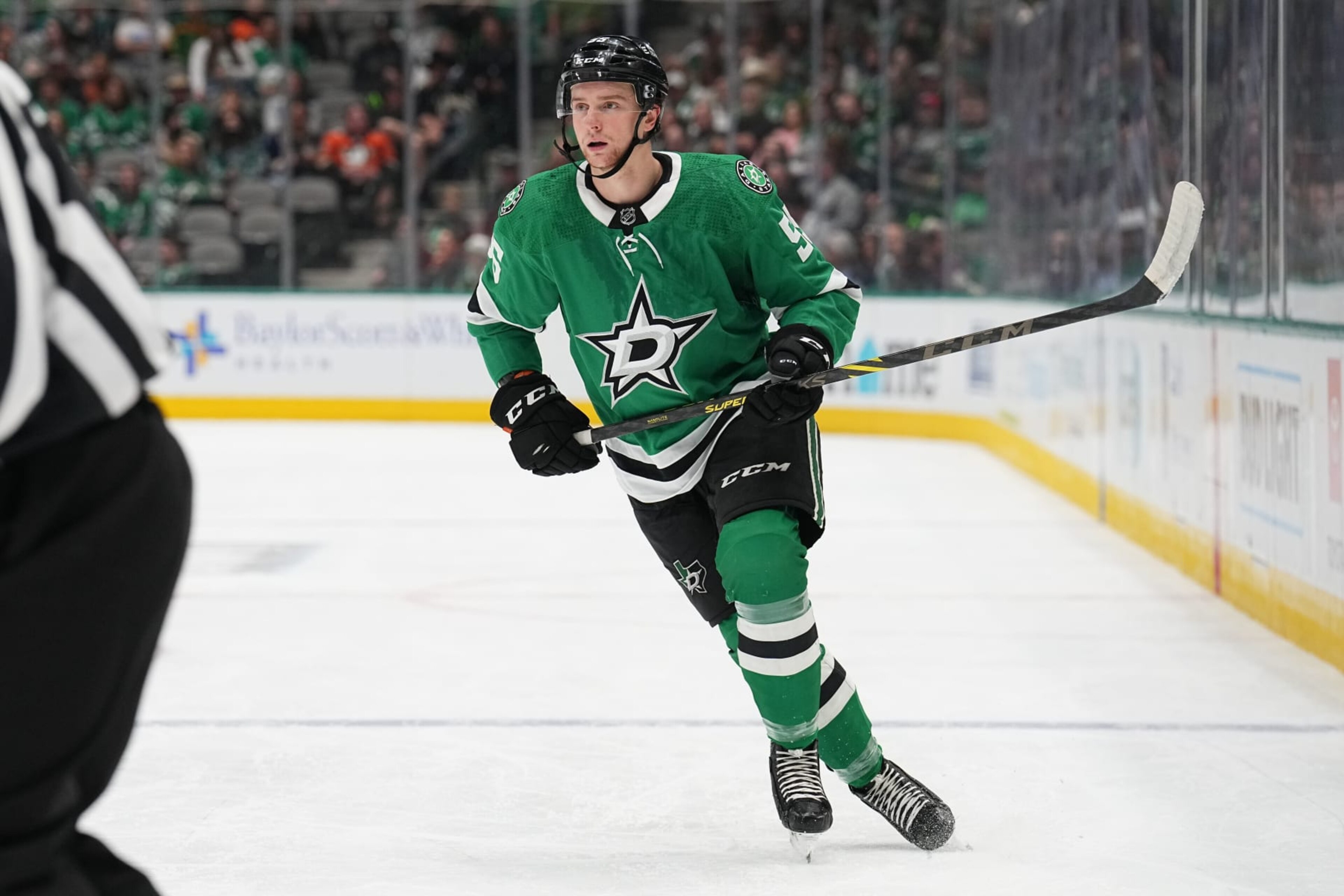DALLAS, TX - APRIL 29: Thomas Harley #55 of the Dallas Stars skates against the Anaheim Ducks at the American Airlines Center on April 29, 2022 in Dallas, Texas. (Photo by Glenn James/NHLI via Getty Images) DALLAS, TX - APRIL 29: Thomas Harley #55 of the Dallas Stars skates against the Anaheim Ducks at the American Airlines Center on April 29, 2022 in Dallas, Texas. (Photo by Glenn James/NHLI via Getty Images)