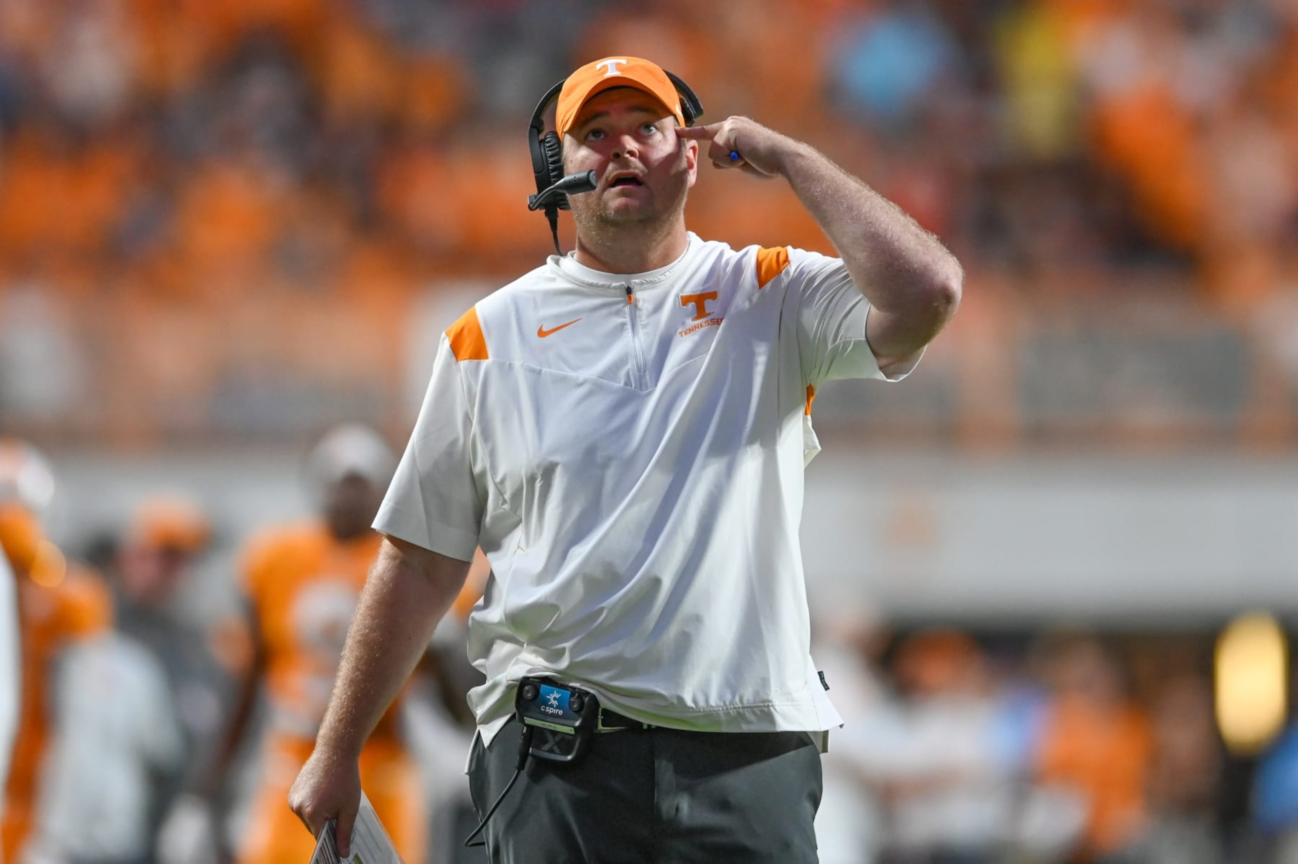 KNOXVILLE, TN - SEPTEMBER 17: Tennessee head coach Josh Heupel on the sidelines during the college football game between the Akron Zips and the Tennessee Volunteers at Neyland Stadium in Knoxville, TN. (Photo by Kevin Langley/Icon Sportswire via Getty Images) KNOXVILLE, TN - SEPTEMBER 17: Tennessee head coach Josh Heupel on the sidelines during the college football game between the Akron Zips and the Tennessee Volunteers at Neyland Stadium in Knoxville, TN. (Photo by Kevin Langley/Icon Sportswire via Getty Images)