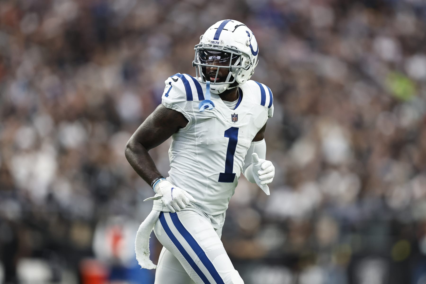 LAS VEGAS, NEVADA - NOVEMBER 13: Parris Campbell #1 of the Indianapolis Colts runs during an NFL game between the Las Vegas Raiders and the Indianapolis Colts at Allegiant Stadium on November 13, 2022 in Las Vegas, Nevada. (Photo by Michael Owens/Getty Images)