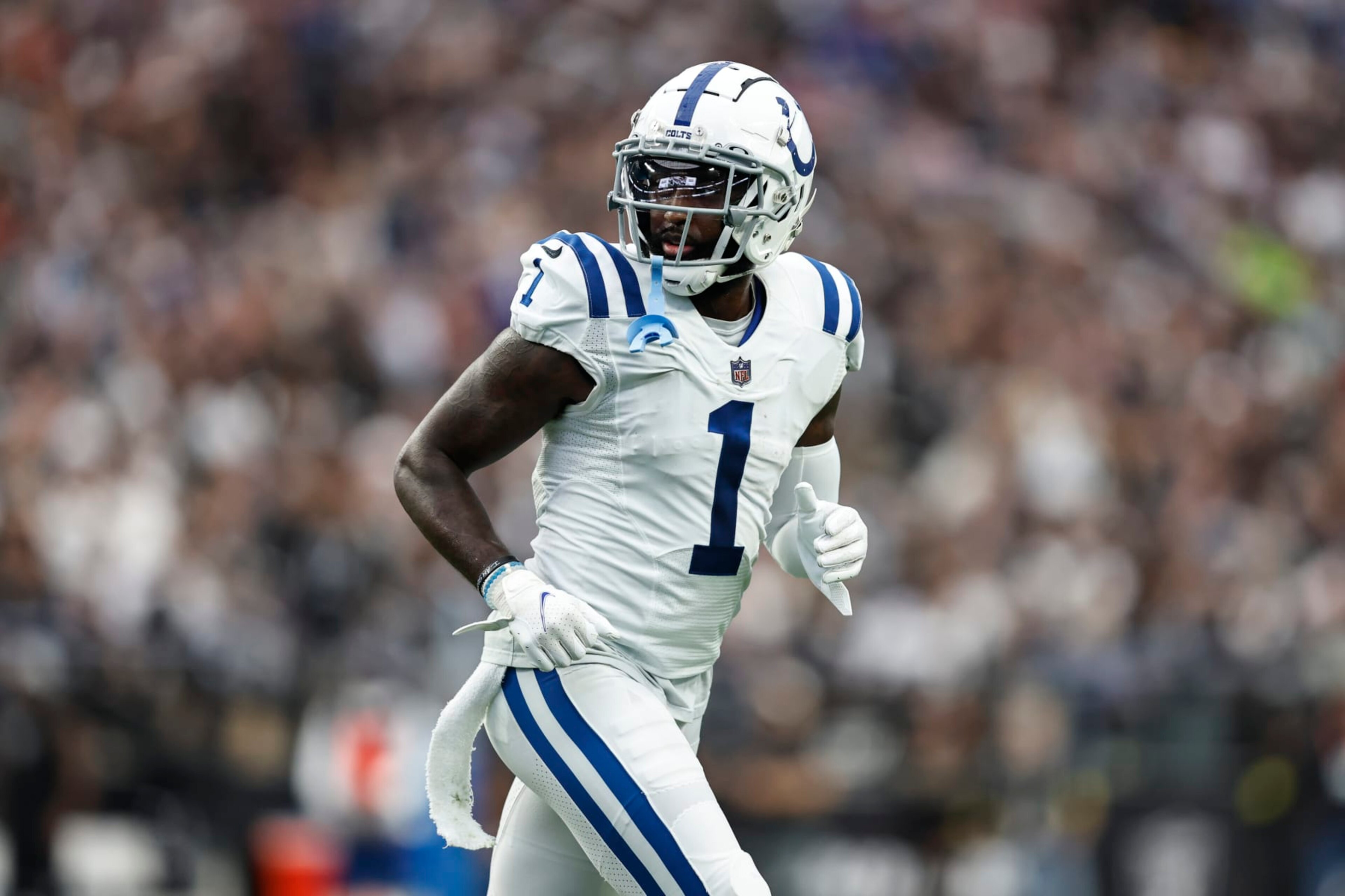 LAS VEGAS, NEVADA - NOVEMBER 13: Parris Campbell #1 of the Indianapolis Colts runs during an NFL game between the Las Vegas Raiders and the Indianapolis Colts at Allegiant Stadium on November 13, 2022 in Las Vegas, Nevada. (Photo by Michael Owens/Getty Images)