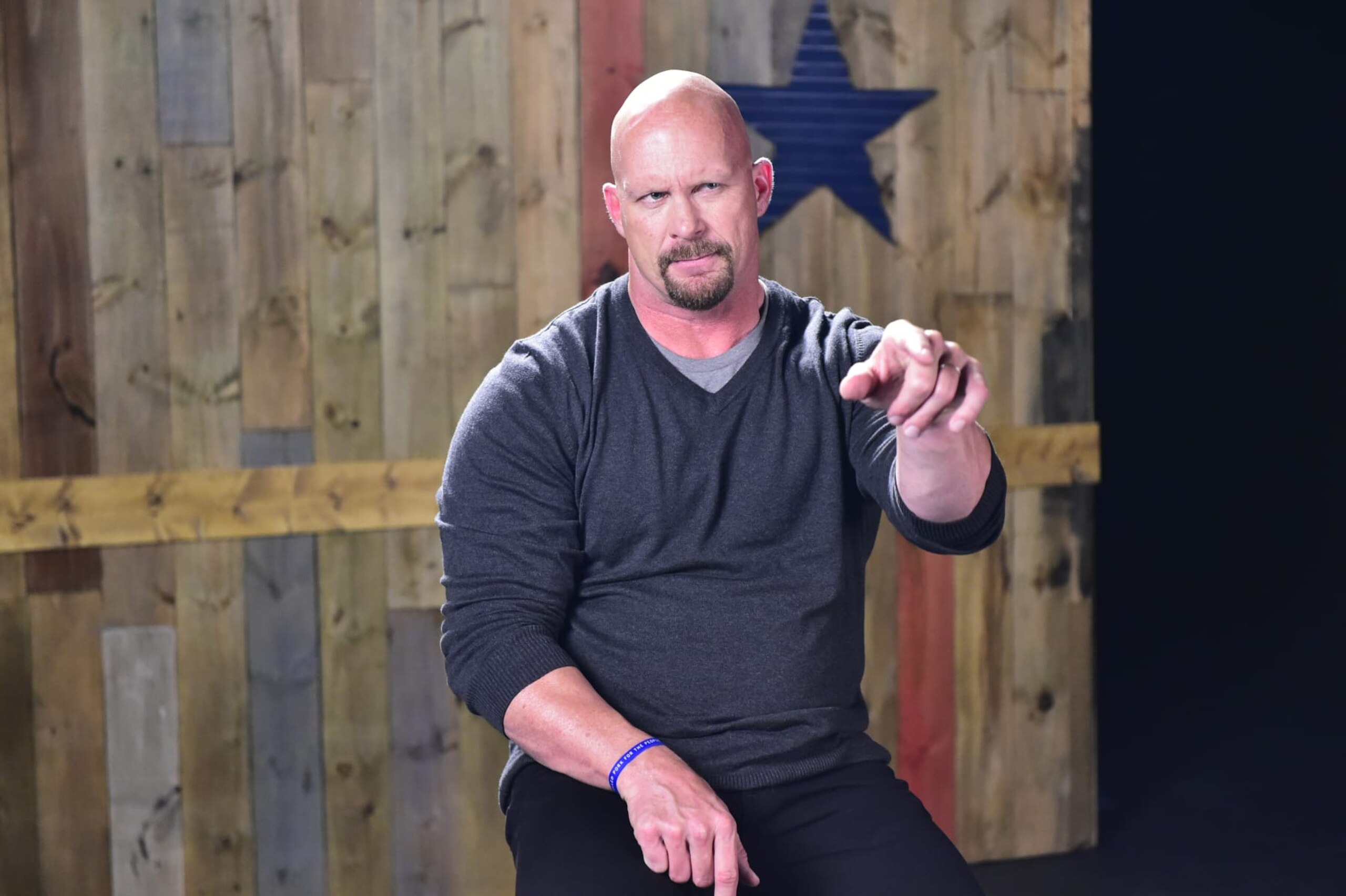 ATLANTA, GA - SEPTEMBER 18:  Former WWE Wrestler Stone Cold Steve Austin shooting a Wndy's Commerical at PC&E Studio  on September 18, 2014 in Atlanta, Georgia.  (Photo by Moses Robinson/Getty Images for Wendy's)