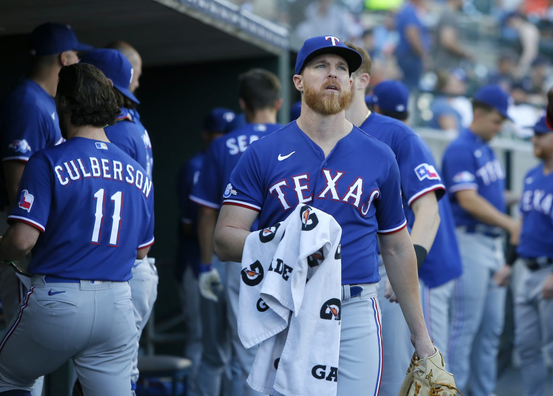 DETROIT, MI -  JUNE 17:  Pitcher Jon Gray #22 of the Texas Rangers before a game against the Detroit Tigers at Comerica Park on June 17, 2022, in Detroit, Michigan. (Photo by Duane Burleson/Getty Images)