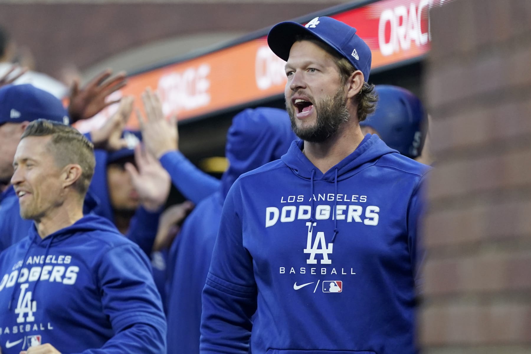 Los Angeles Dodgers' Clayton Kershaw against the San Francisco Giants during a baseball game in San Francisco, Monday, Aug. 1, 2022. (AP Photo/Jeff Chiu)