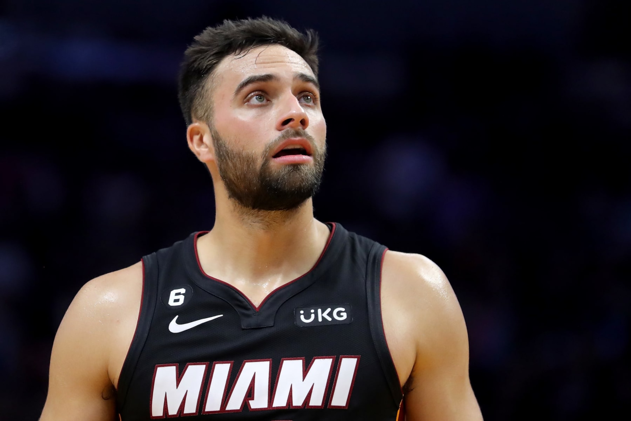 MIAMI, FLORIDA - NOVEMBER 14: Max Strus #31 of the Miami Heat looks on during the fourth quarter against the Phoenix Suns at FTX Arena on November 14, 2022 in Miami, Florida. NOTE TO USER: User expressly acknowledges and agrees that, by downloading and or using this photograph, User is consenting to the terms and conditions of the Getty Images License Agreement. (Photo by Megan Briggs/Getty Images)