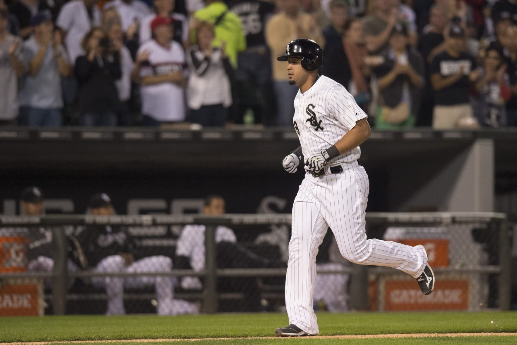 September 27, 2014: Chicago White Sox first base Jose Abreu (79) [4333] runs home after hitting a two run home run in the first inning of the game between the Chicago White Sox and the Kansas City Royals at U.S. Cellular Field in Chicago, IL. (Photo by Paul Bergstrom/Icon Sportswire/Corbis/Icon Sportswire via Getty Images)