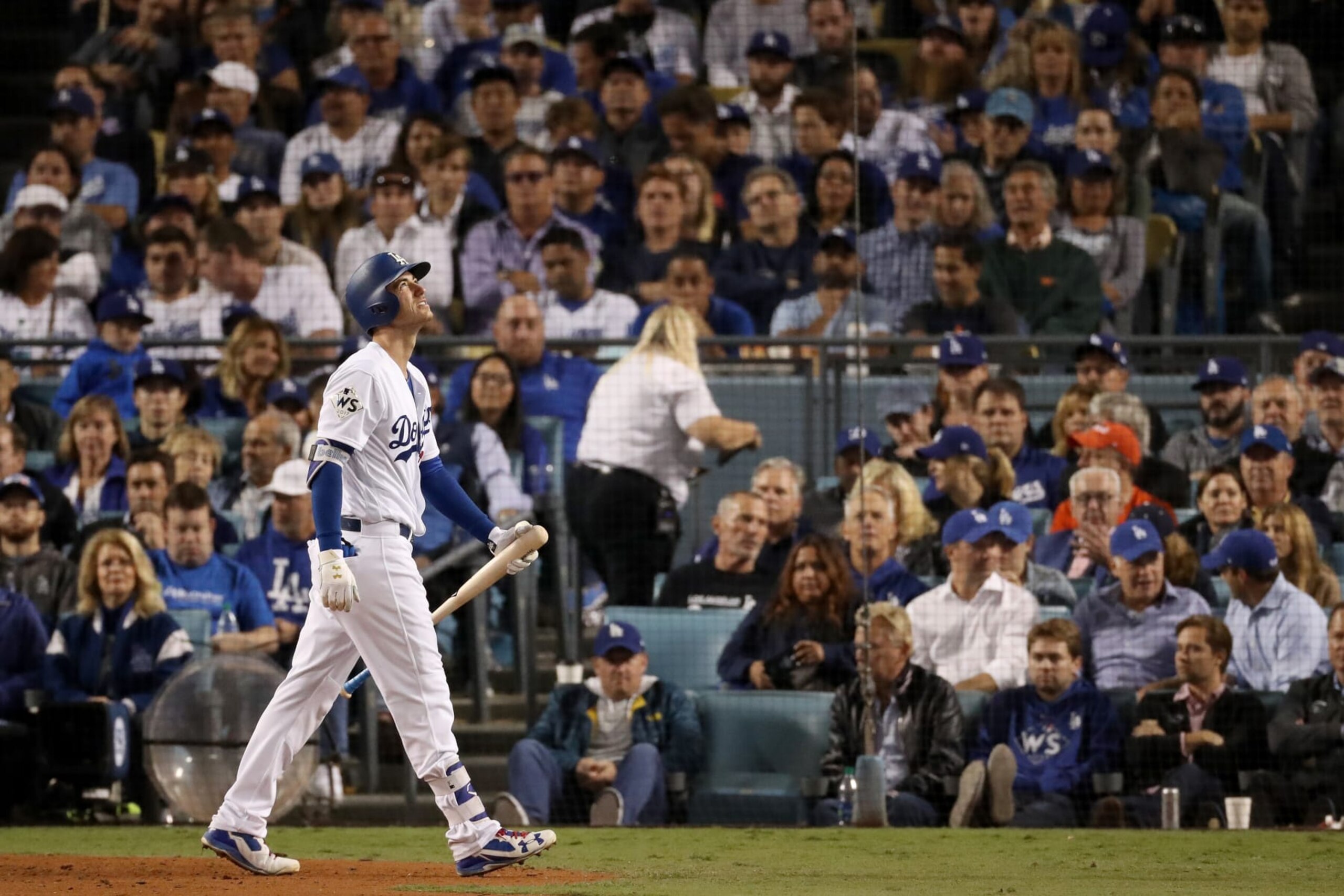 LOS ANGELES, CA - NOVEMBER 01: Cody Bellinger #35 of the Los Angeles Dodgers reacts after striking out during the seventh inning against the Houston Astros in game seven of the 2017 World Series at Dodger Stadium on November 1, 2017 in Los Angeles, California. (Photo by Christian Petersen/Getty Images) LOS ANGELES, CA - NOVEMBER 01: Cody Bellinger #35 of the Los Angeles Dodgers reacts after striking out during the seventh inning against the Houston Astros in game seven of the 2017 World Series at Dodger Stadium on November 1, 2017 in Los Angeles, California. (Photo by Christian Petersen/Getty Images)