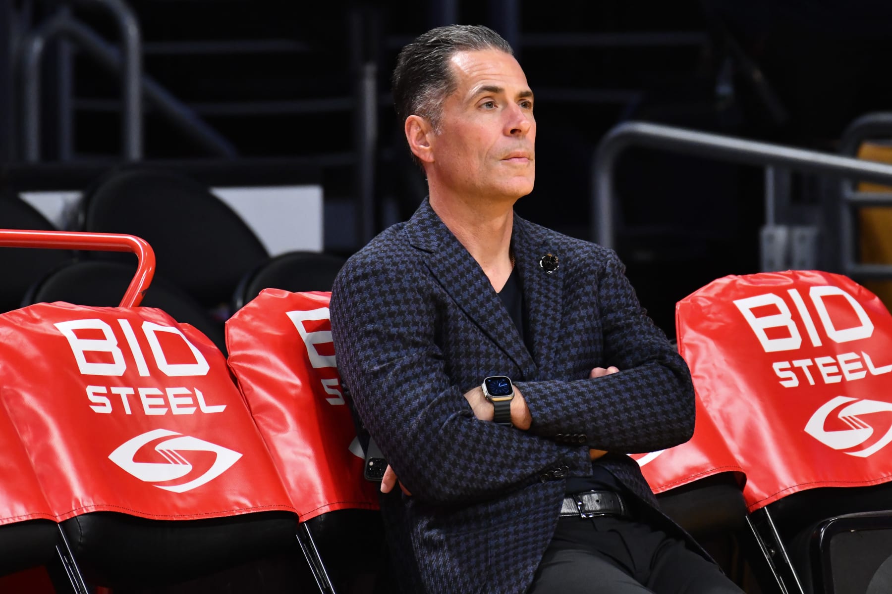 LOS ANGELES, CALIFORNIA - NOVEMBER 02: Rob Pelinka attends a basketball game between the Los Angeles Lakers and the New Orleans Pelicans at Crypto.com Arena on November 02, 2022 in Los Angeles, California. (Photo by Allen Berezovsky/Getty Images)