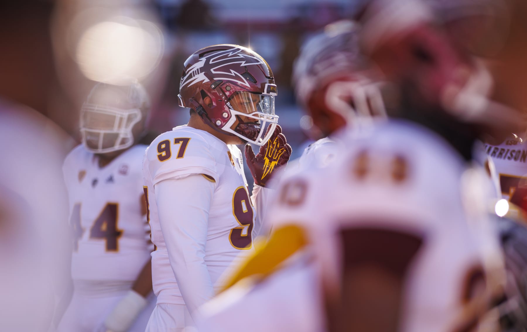 PULLMAN, WA - NOVEMBER 12: Arizona State Sun Devils defensive lineman Blazen Lono-Wong (97) during warmups before the game between the Washington State Cougars and the Arizona State Sun Devils on Saturday, November 12, 2022 at Martin Stadium in Pullman, WA. (Photo by Oliver McKenna/Icon Sportswire via Getty Images)