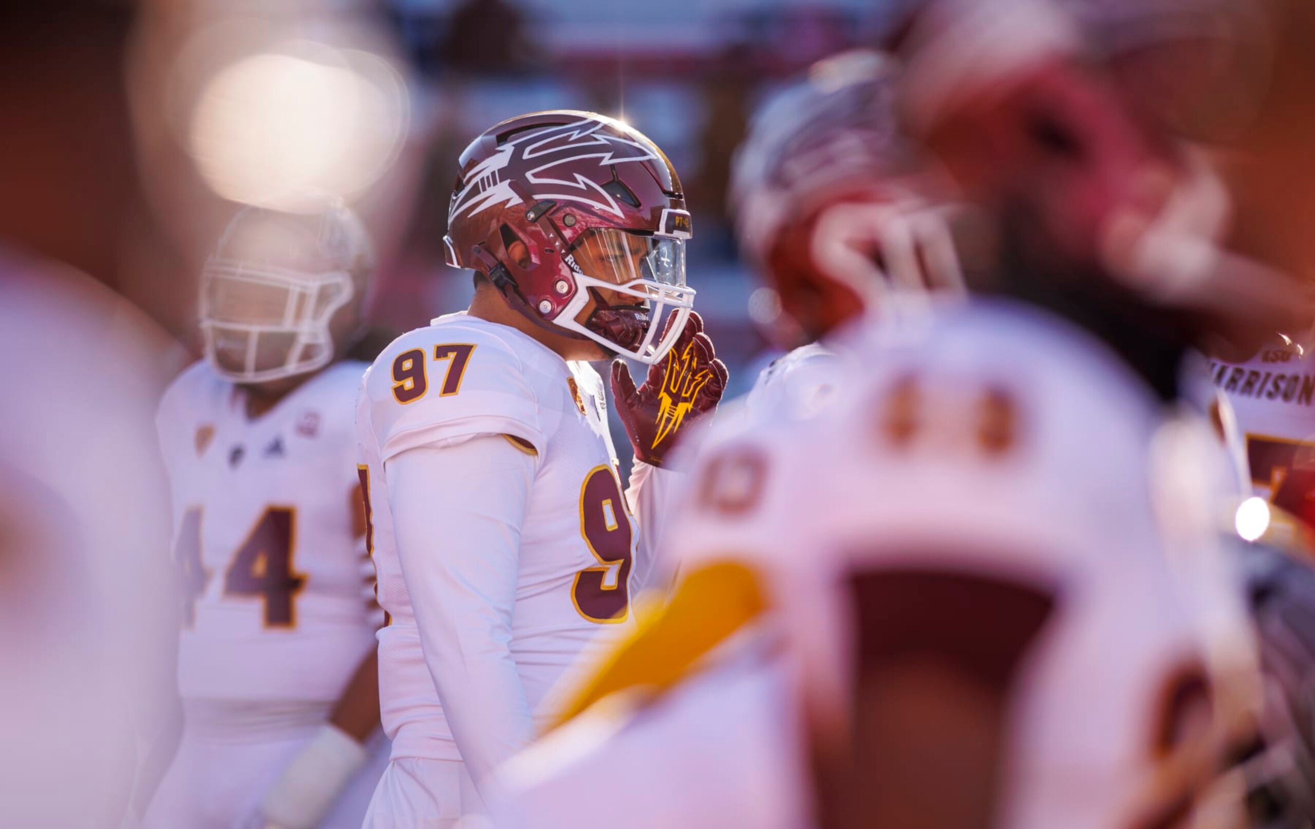 PULLMAN, WA - NOVEMBER 12: Arizona State Sun Devils defensive lineman Blazen Lono-Wong (97) during warmups before the game between the Washington State Cougars and the Arizona State Sun Devils on Saturday, November 12, 2022 at Martin Stadium in Pullman, WA. (Photo by Oliver McKenna/Icon Sportswire via Getty Images)