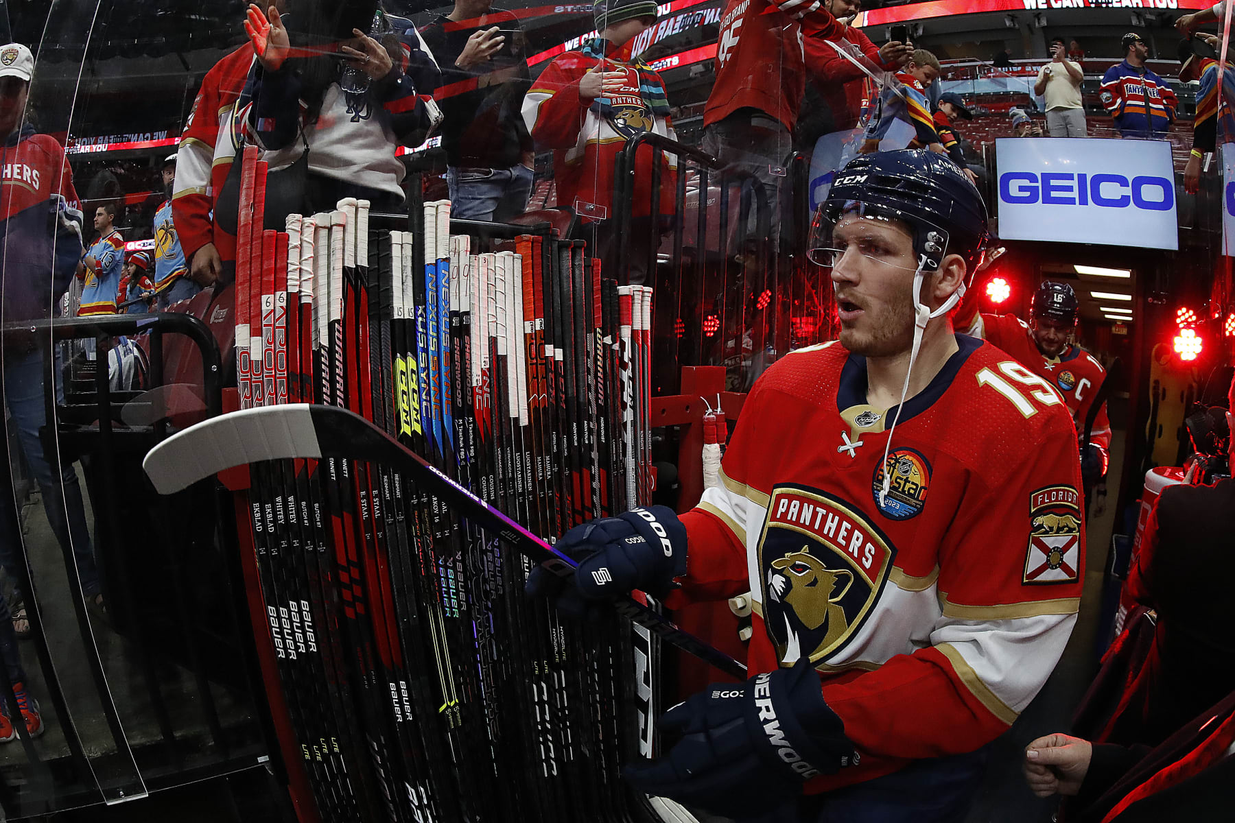 SUNRISE, FLORIDA - NOVEMBER 15: Sam Bennett #9 of the Florida Panthers heads out to the ice for warm ups prior to the start of their game against the Washington Capitals at the FLA Live Arena on November 15, 2022 in Sunrise, Florida. (Photo by Eliot J. Schechter/NHLI via Getty Images)