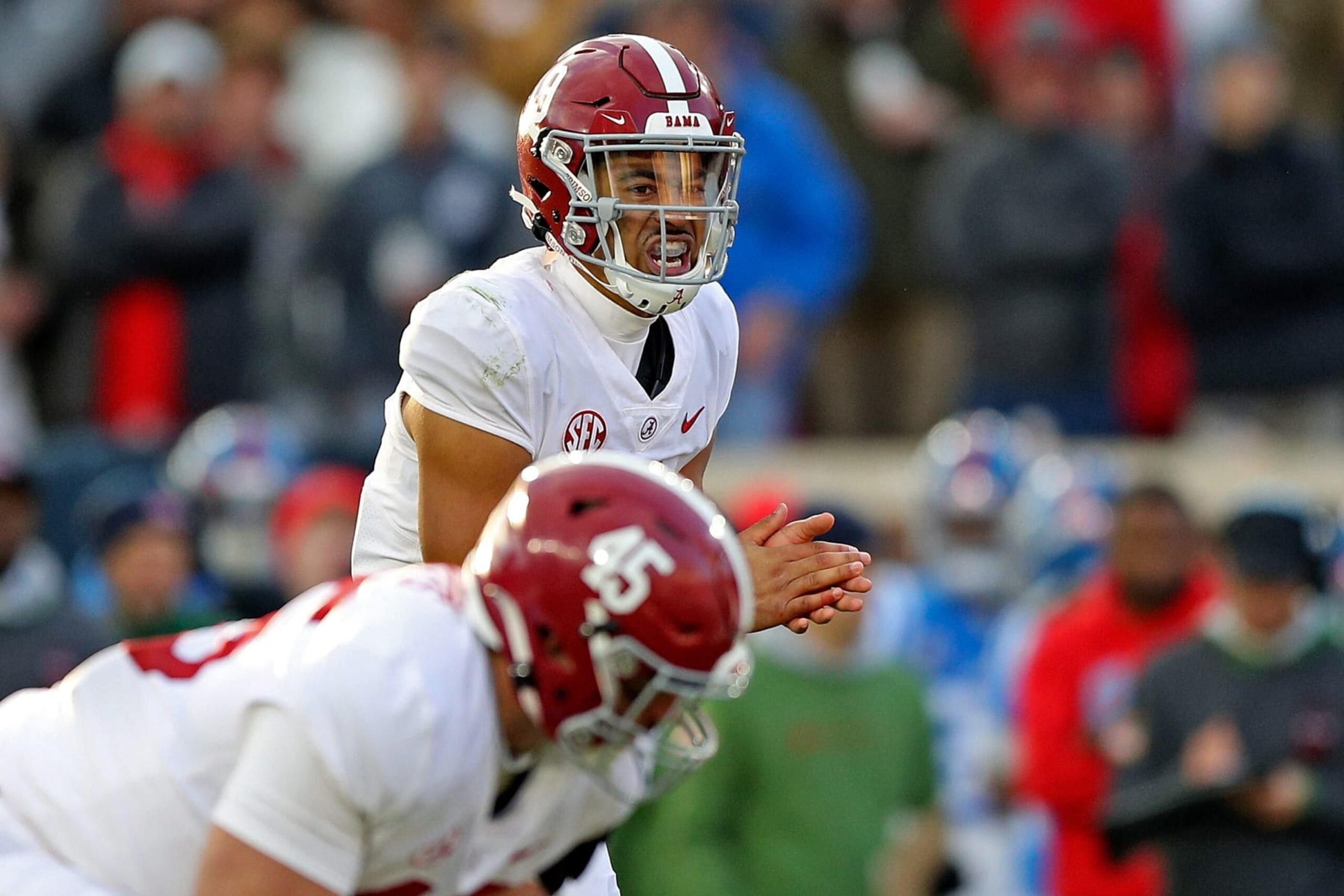 OXFORD, MISSISSIPPI - NOVEMBER 12: Bryce Young #9 of the Alabama Crimson Tide during the game against the Mississippi Rebels at Vaught-Hemingway Stadium on November 12, 2022 in Oxford, Mississippi. (Photo by Justin Ford/Getty Images) OXFORD, MISSISSIPPI - NOVEMBER 12: Bryce Young #9 of the Alabama Crimson Tide during the game against the Mississippi Rebels at Vaught-Hemingway Stadium on November 12, 2022 in Oxford, Mississippi. (Photo by Justin Ford/Getty Images)