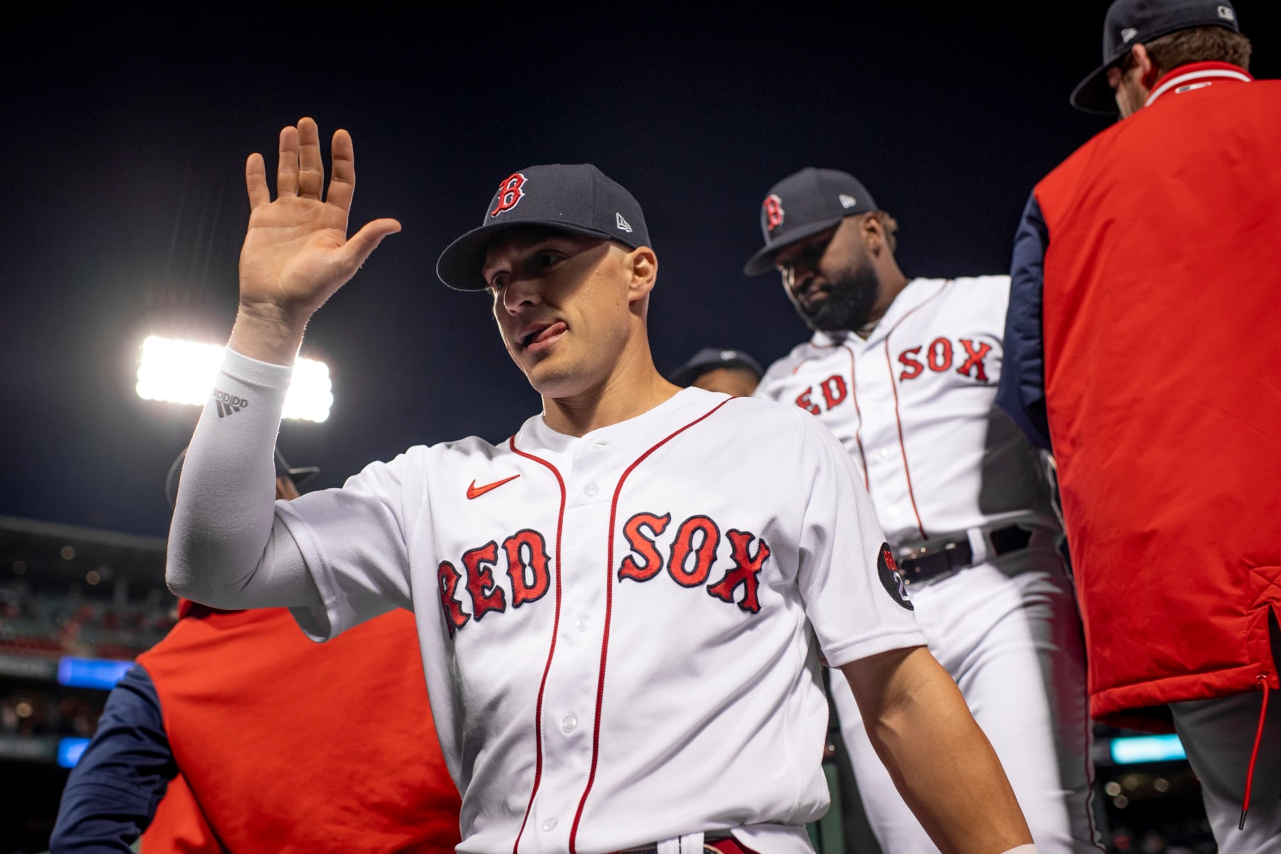 BOSTON, MA - SEPTEMBER 27: Enrique Hernandez #5 of the Boston Red Sox walks into the dugout before a game against the Baltimore Orioles on September 27, 2022 at Fenway Park in Boston, Massachusetts. (Photo by Maddie Malhotra/Boston Red Sox/Getty Images)