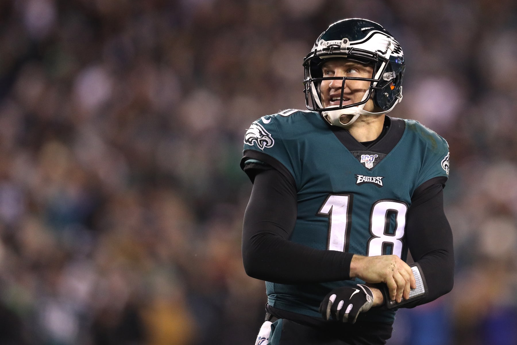 PHILADELPHIA, PENNSYLVANIA - JANUARY 05: Quarterback Josh McCown #18 of the Philadelphia Eagles looks on against the Seattle Seahawks during their NFC Wild Card Playoff game at Lincoln Financial Field on January 05, 2020 in Philadelphia, Pennsylvania. (Photo by Patrick Smith/Getty Images)