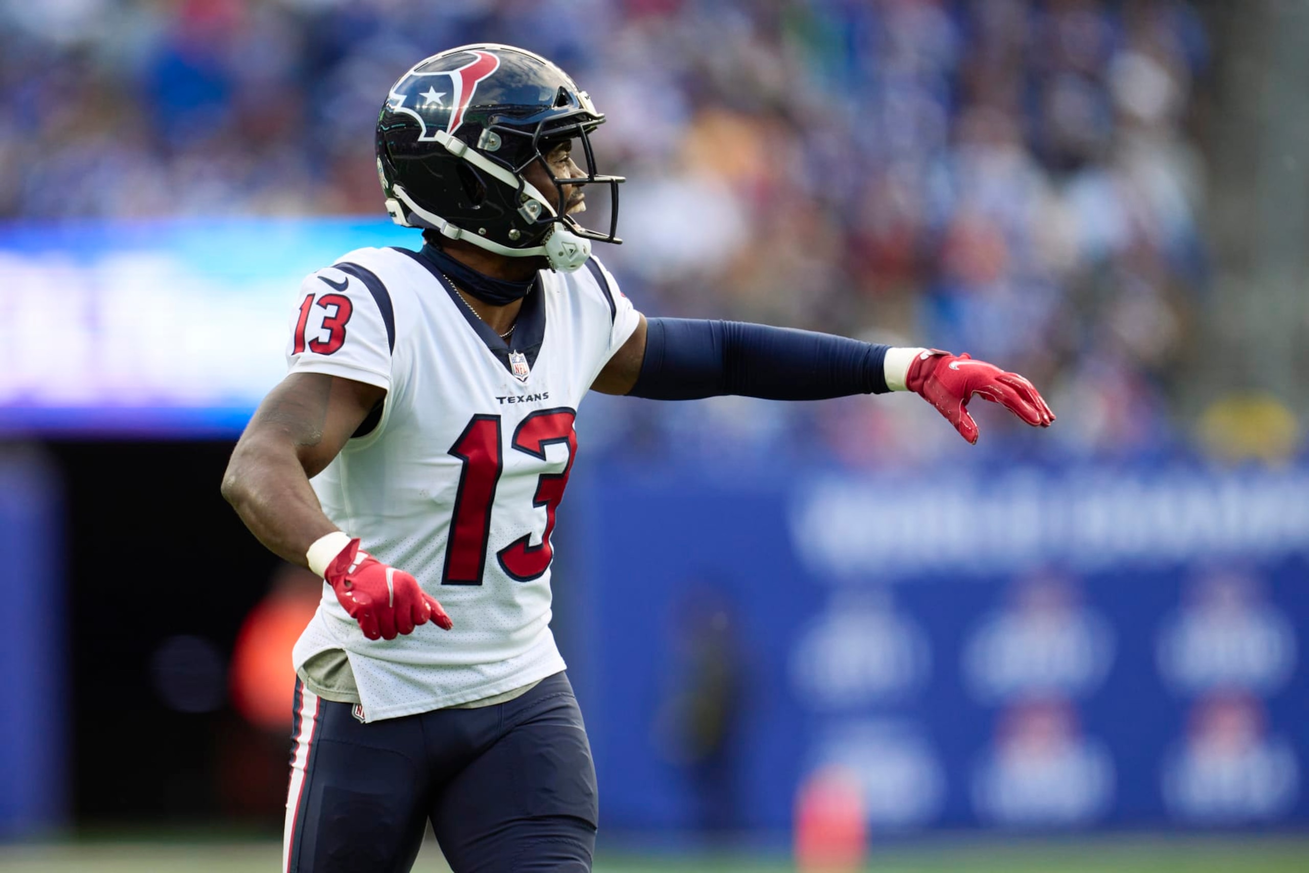 EAST RUTHERFORD, NJ - NOVEMBER 13: Brandin Cooks #13 of the Houston Texans yells towards the sideline against the New York Giants during the second half at MetLife Stadium on November 13, 2022 in East Rutherford, New Jersey. (Photo by Cooper Neill/Getty Images) EAST RUTHERFORD, NJ - NOVEMBER 13: Brandin Cooks #13 of the Houston Texans yells towards the sideline against the New York Giants during the second half at MetLife Stadium on November 13, 2022 in East Rutherford, New Jersey. (Photo by Cooper Neill/Getty Images)
