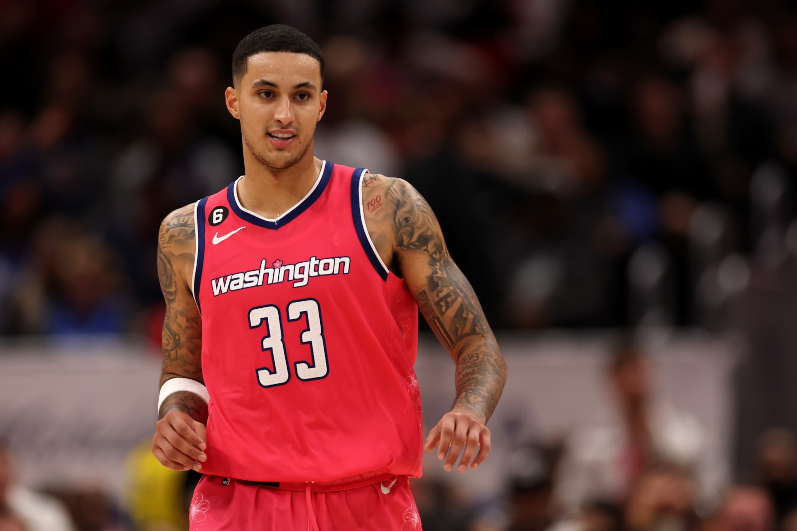 WASHINGTON, DC - NOVEMBER 10: Kyle Kuzma #33 of the Washington Wizards celebrates after scoring against the Dallas Mavericks at Capital One Arena on November 10, 2022 in Washington, DC. NOTE TO USER: User expressly acknowledges and agrees that, by downloading and or using this photograph, User is consenting to the terms and conditions of the Getty Images License Agreement. (Photo by Rob Carr/Getty Images) WASHINGTON, DC - NOVEMBER 10: Kyle Kuzma #33 of the Washington Wizards celebrates after scoring against the Dallas Mavericks at Capital One Arena on November 10, 2022 in Washington, DC. NOTE TO USER: User expressly acknowledges and agrees that, by downloading and or using this photograph, User is consenting to the terms and conditions of the Getty Images License Agreement. (Photo by Rob Carr/Getty Images)