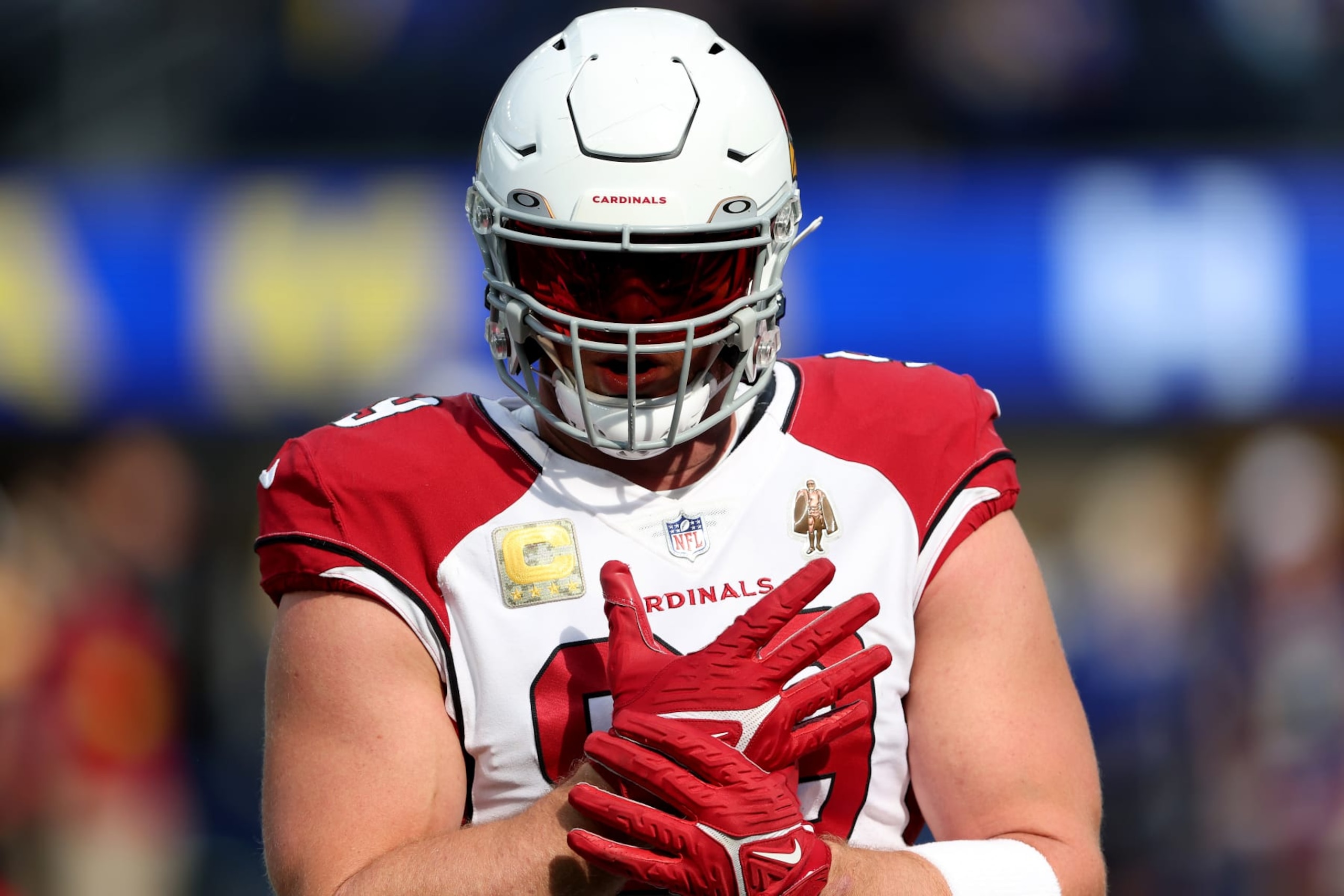 INGLEWOOD, CALIFORNIA - NOVEMBER 13: J.J. Watt #99 of the Arizona Cardinals warms up prior to a game against the Los Angeles Rams at SoFi Stadium on November 13, 2022 in Inglewood, California. (Photo by Sean M. Haffey/Getty Images) INGLEWOOD, CALIFORNIA - NOVEMBER 13: J.J. Watt #99 of the Arizona Cardinals warms up prior to a game against the Los Angeles Rams at SoFi Stadium on November 13, 2022 in Inglewood, California. (Photo by Sean M. Haffey/Getty Images)