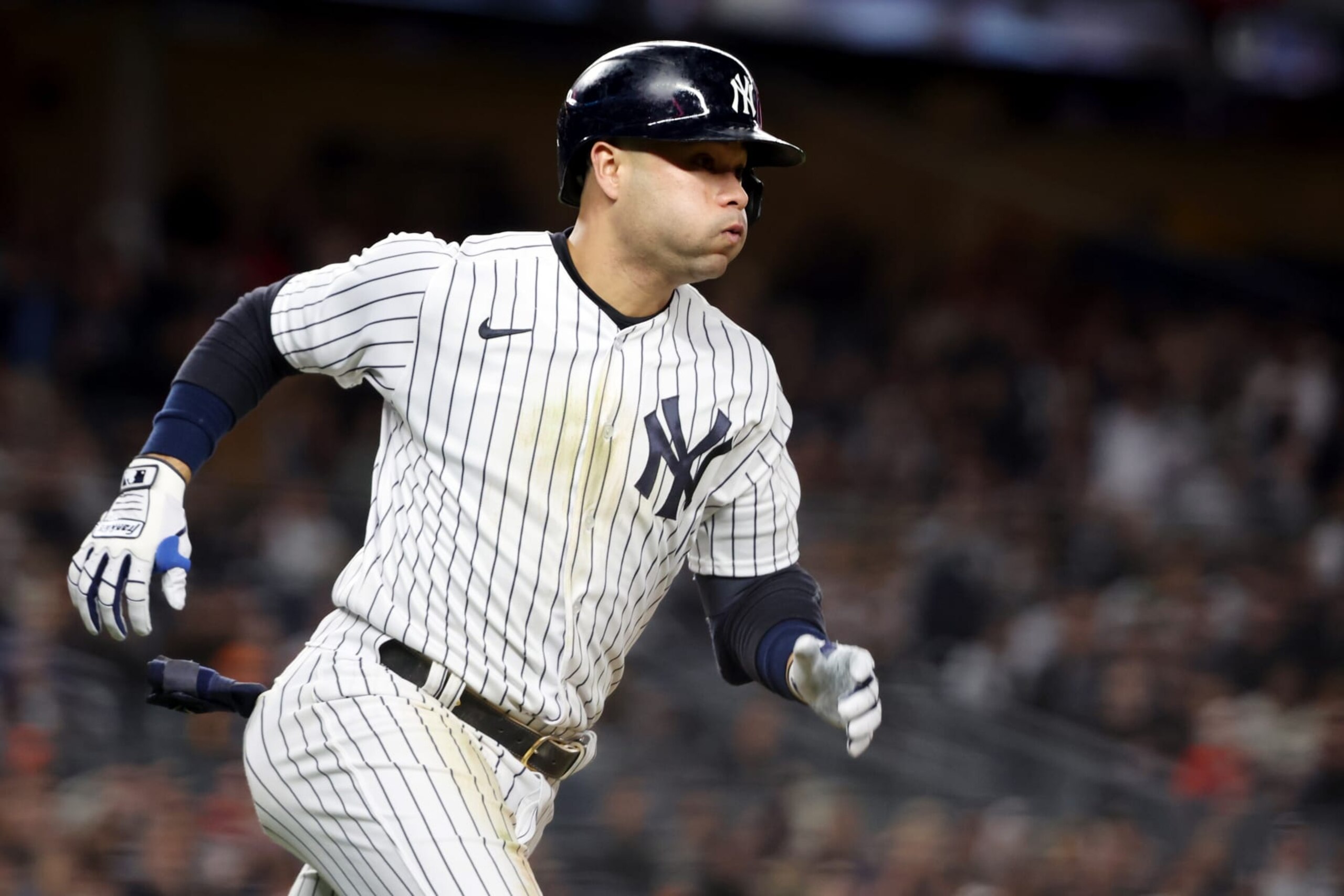 NEW YORK, NY - OCTOBER 23: Isiah Kiner-Falefa #12 of the New York Yankees doubles in the second inning during Game 4 of the ALCS between the Houston Astros and the New York Yankees at Yankee Stadium on Sunday, October 23, 2022 in New York, New York. (Photo by Mary DeCicco/MLB Photos via Getty Images) NEW YORK, NY - OCTOBER 23: Isiah Kiner-Falefa #12 of the New York Yankees doubles in the second inning during Game 4 of the ALCS between the Houston Astros and the New York Yankees at Yankee Stadium on Sunday, October 23, 2022 in New York, New York. (Photo by Mary DeCicco/MLB Photos via Getty Images)
