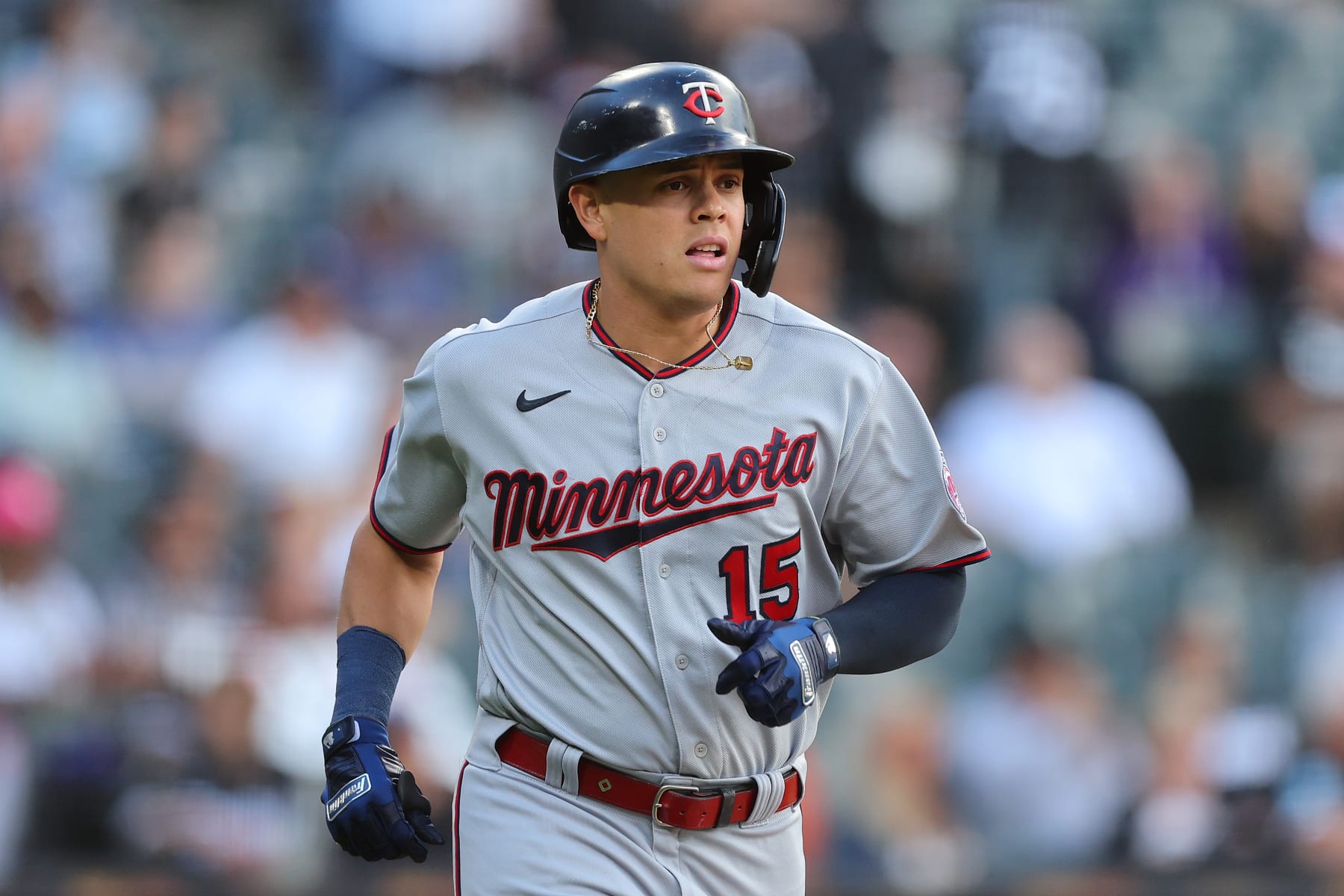 CHICAGO, ILLINOIS - OCTOBER 05: Gio Urshela #15 of the Minnesota Twins in action against the Chicago White Sox at Guaranteed Rate Field on October 05, 2022 in Chicago, Illinois. (Photo by Michael Reaves/Getty Images)