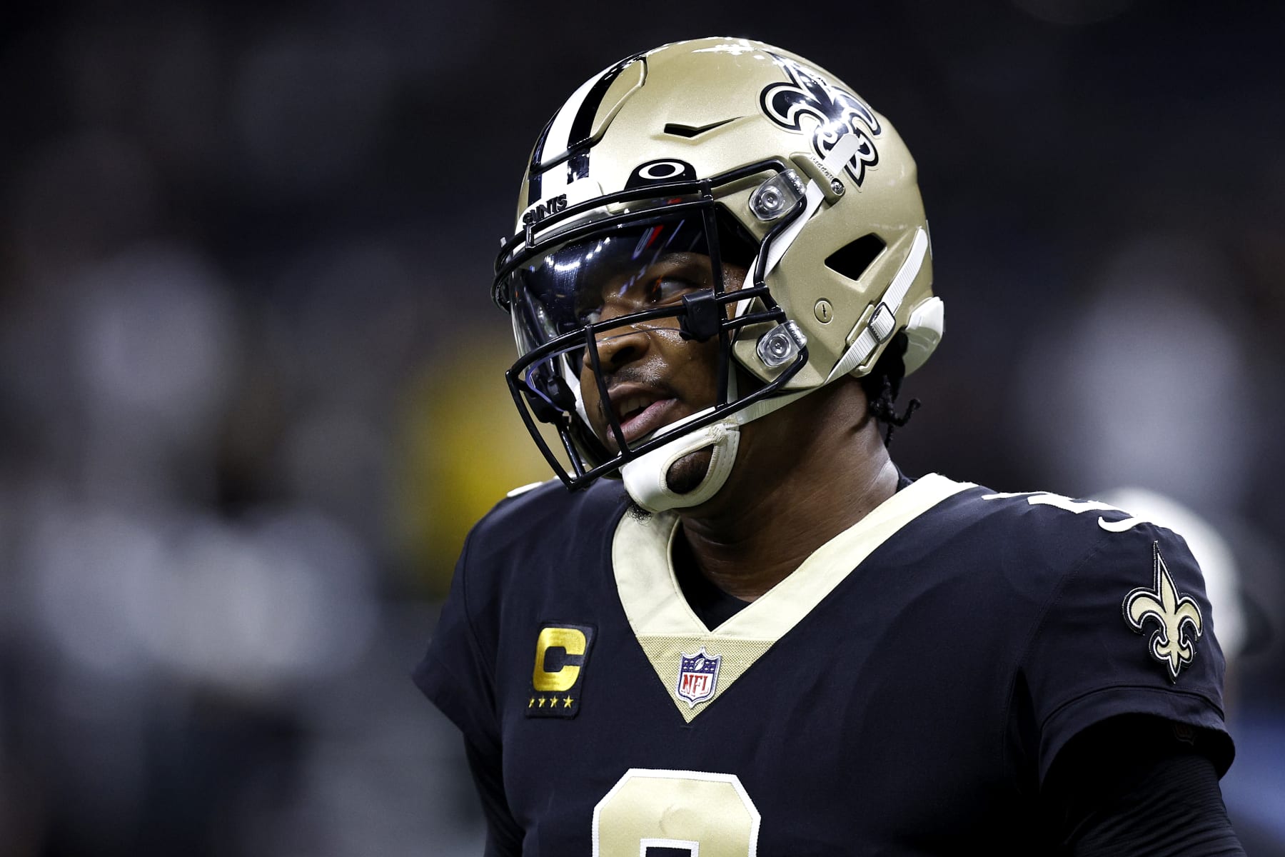 NEW ORLEANS, LOUISIANA - OCTOBER 30: Jameis Winston #2 of the New Orleans Saints stands on the field prior to the start of an NFL game against the Las Vegas Raiders at Caesars Superdome on October 30, 2022 in New Orleans, Louisiana. (Photo by Sean Gardner/Getty Images)