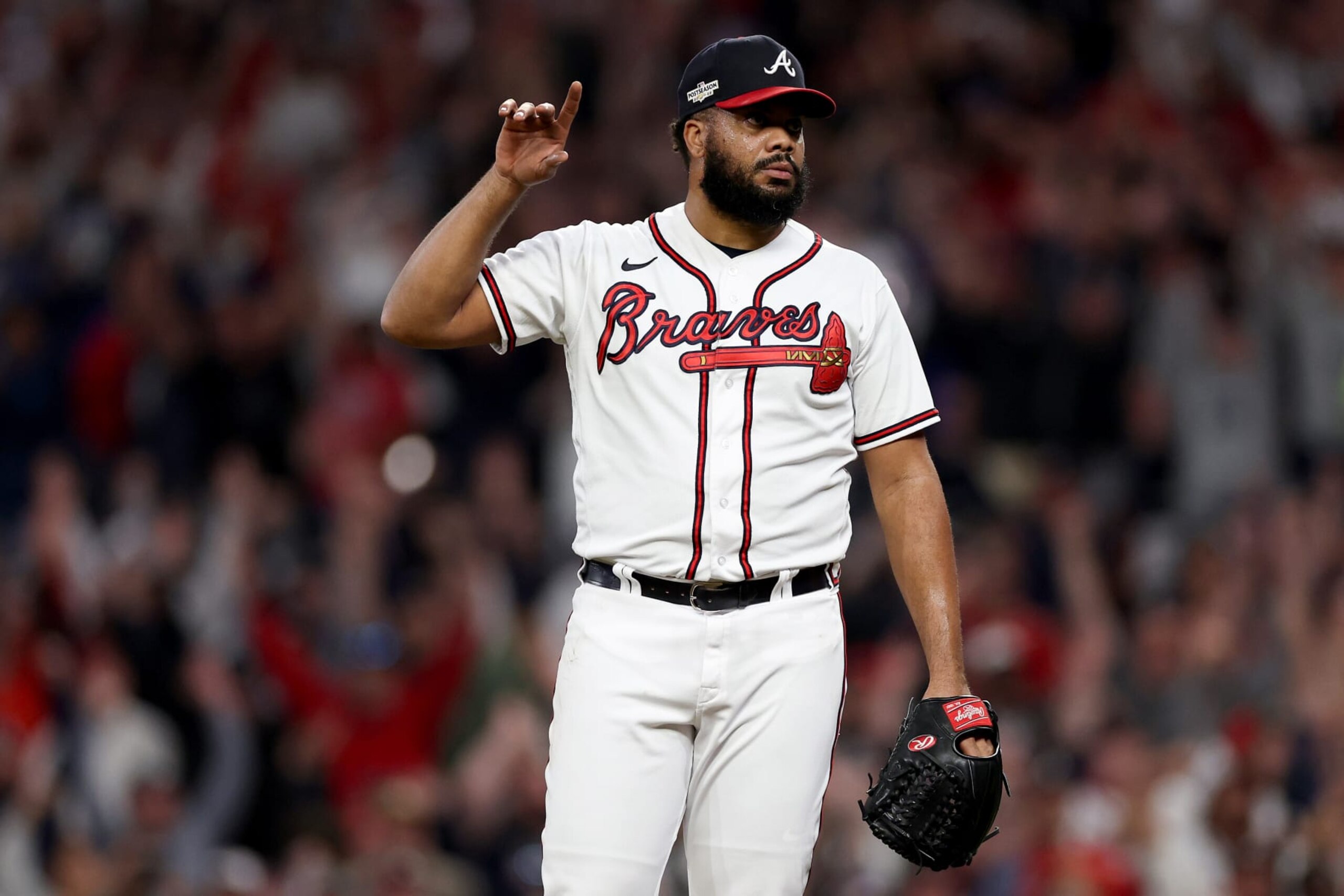 ATLANTA, GEORGIA - OCTOBER 12: Kenley Jansen #74 of the Atlanta Braves reacts during the ninth inning against the Philadelphia Phillies in game two of the National League Division Series at Truist Park on October 12, 2022 in Atlanta, Georgia. (Photo by Patrick Smith/Getty Images) ATLANTA, GEORGIA - OCTOBER 12: Kenley Jansen #74 of the Atlanta Braves reacts during the ninth inning against the Philadelphia Phillies in game two of the National League Division Series at Truist Park on October 12, 2022 in Atlanta, Georgia. (Photo by Patrick Smith/Getty Images)