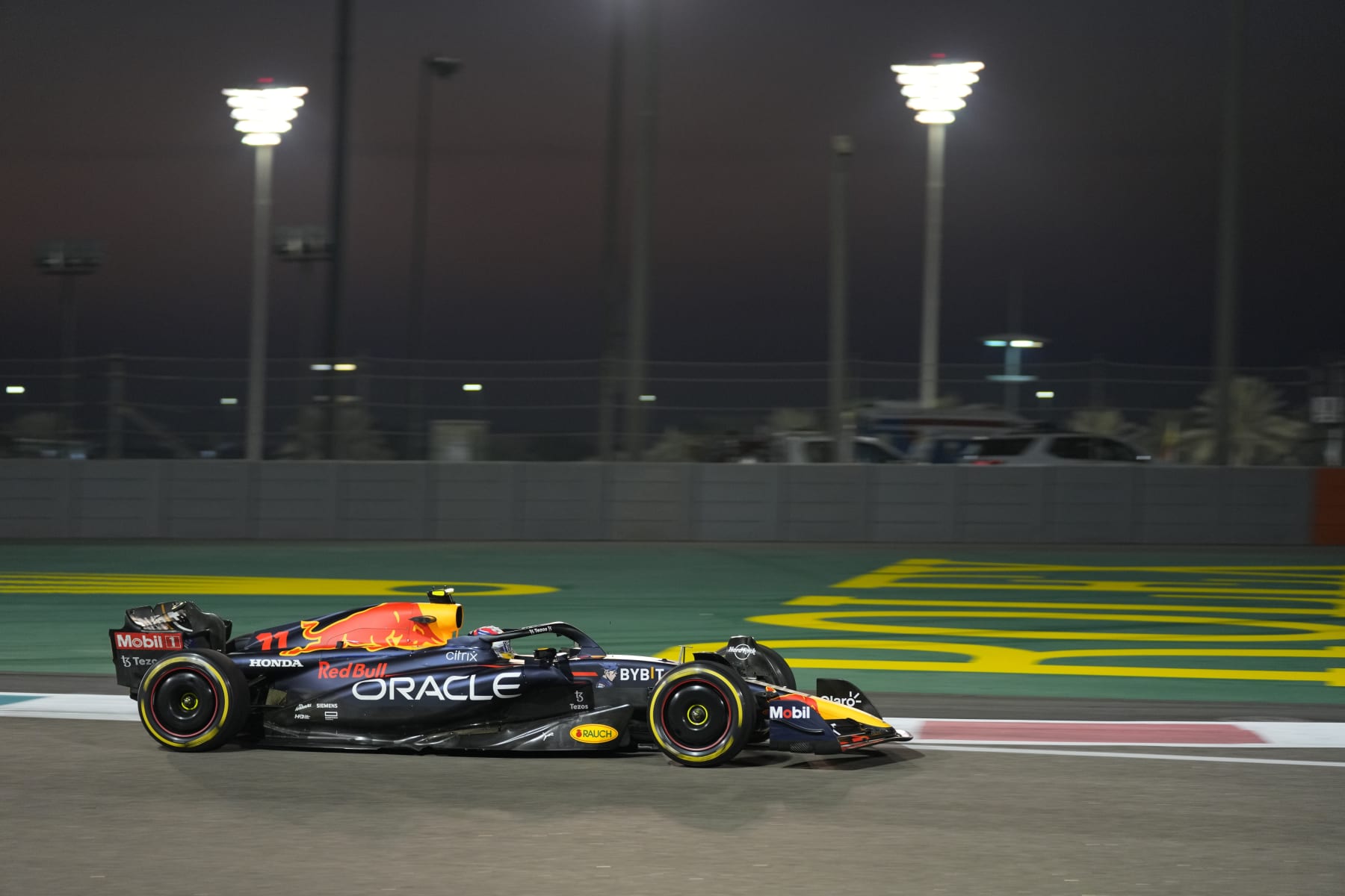 Red Bull driver Sergio Perez of Mexico in action during practice for thethe Formula One Abu Dhabi Grand Prix, in Abu Dhabi, United Arab Emirates Friday, Nov. 18, 2022. (AP Photo/Hussein Malla)