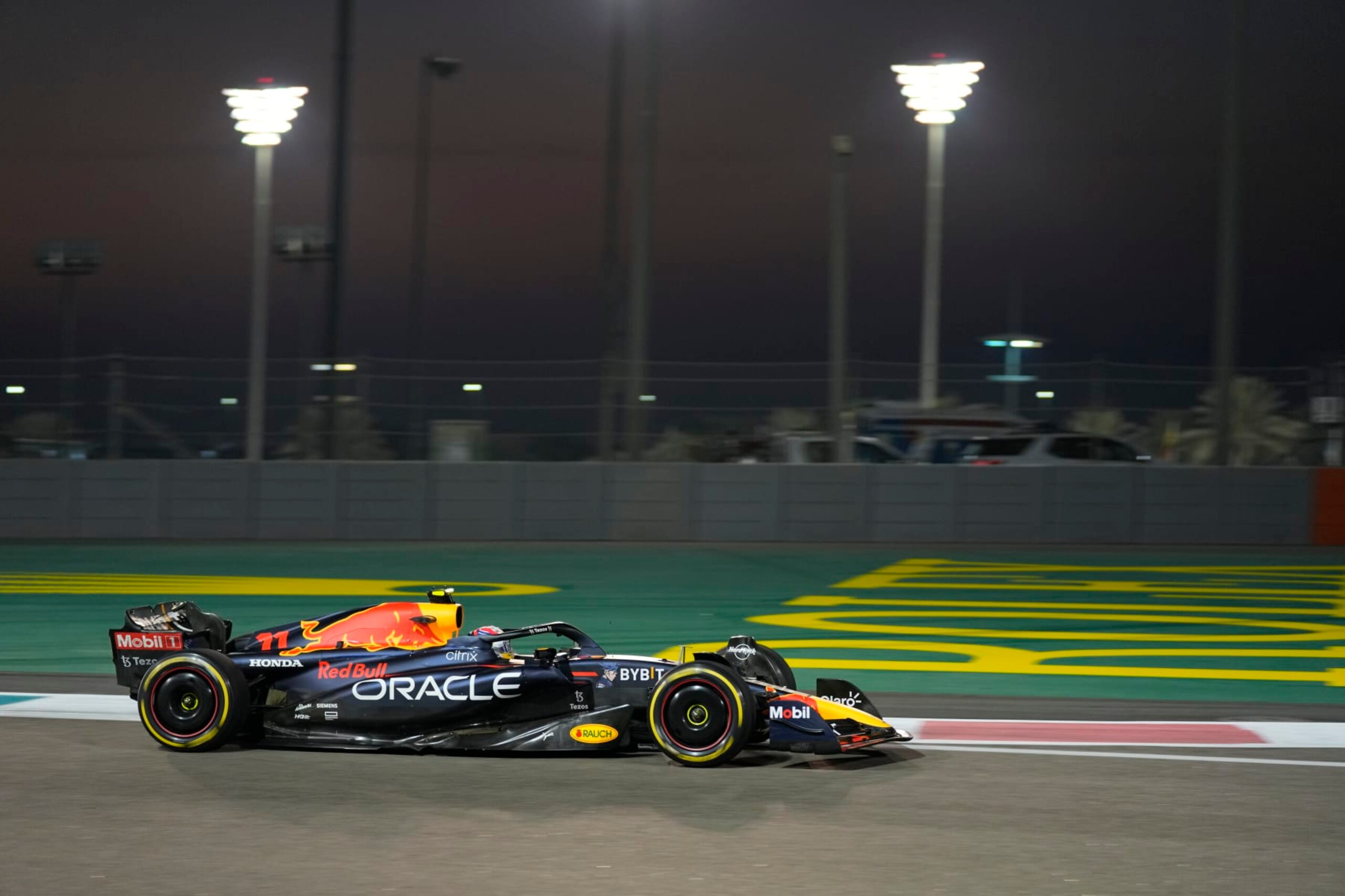 Red Bull driver Sergio Perez of Mexico in action during practice for thethe Formula One Abu Dhabi Grand Prix, in Abu Dhabi, United Arab Emirates Friday, Nov. 18, 2022. (AP Photo/Hussein Malla)