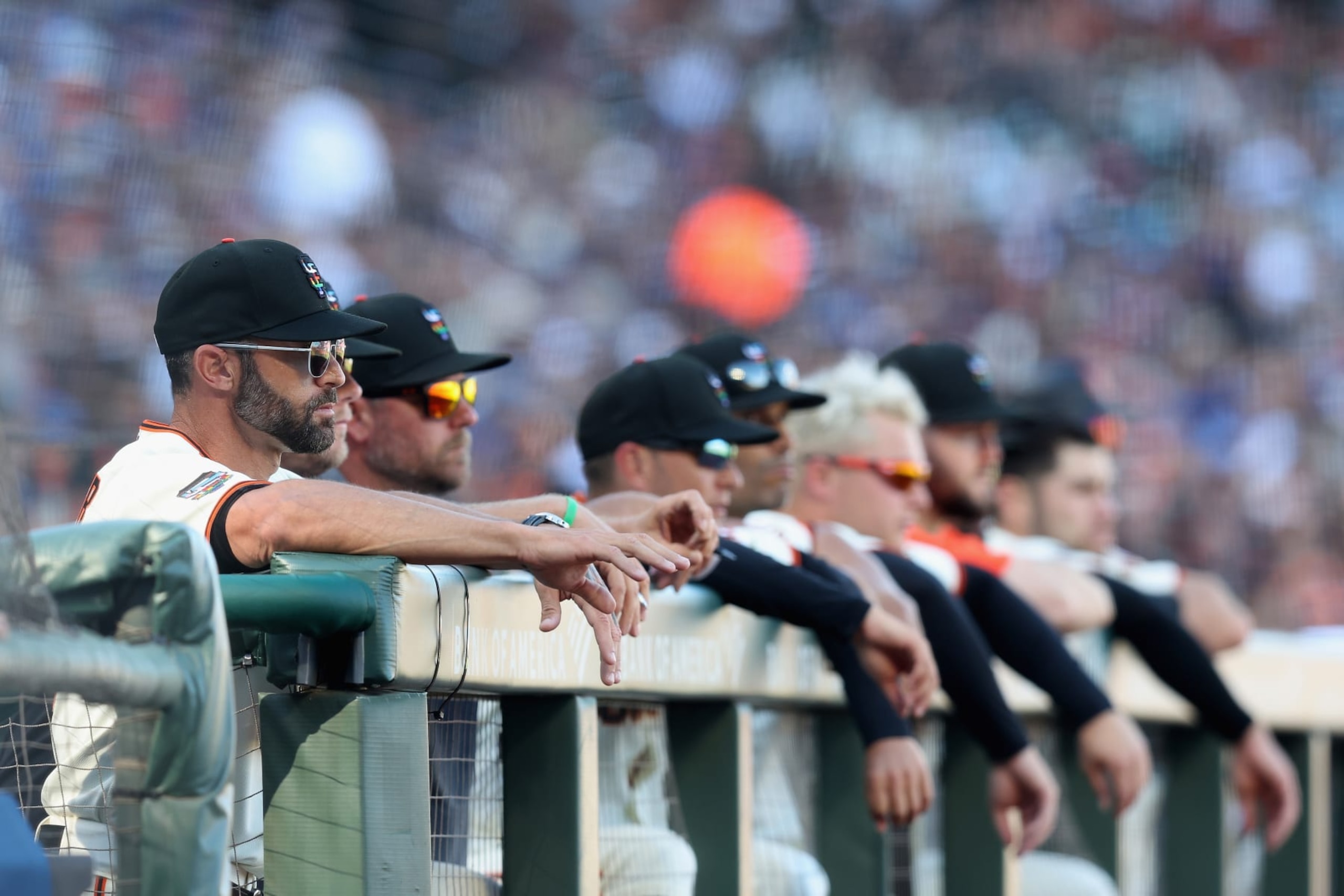 SAN FRANCISCO, CALIFORNIA - JUNE 11: Manager Gabe Kapler #19 of the San Francisco Giants looks on from the dugout during the game against the Los Angeles Dodgers at Oracle Park on June 11, 2022 in San Francisco, California. (Photo by Lachlan Cunningham/Getty Images)