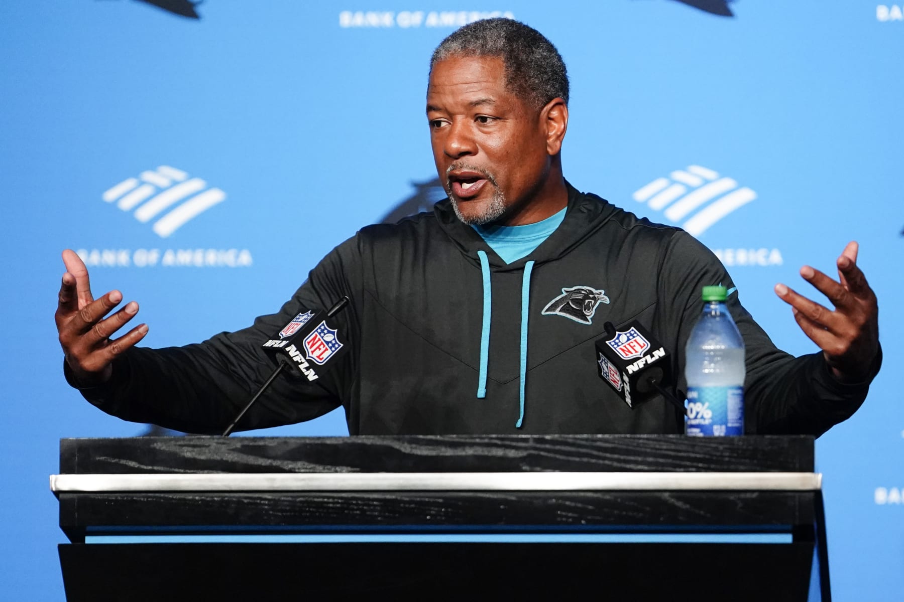 Carolina Panthers head coach Steve Wilks speaks during a news conference after an NFL football game against the Atlanta Falcons on Thursday, Nov. 10, 2022, in Charlotte, N.C. (AP Photo/Jacob Kupferman)