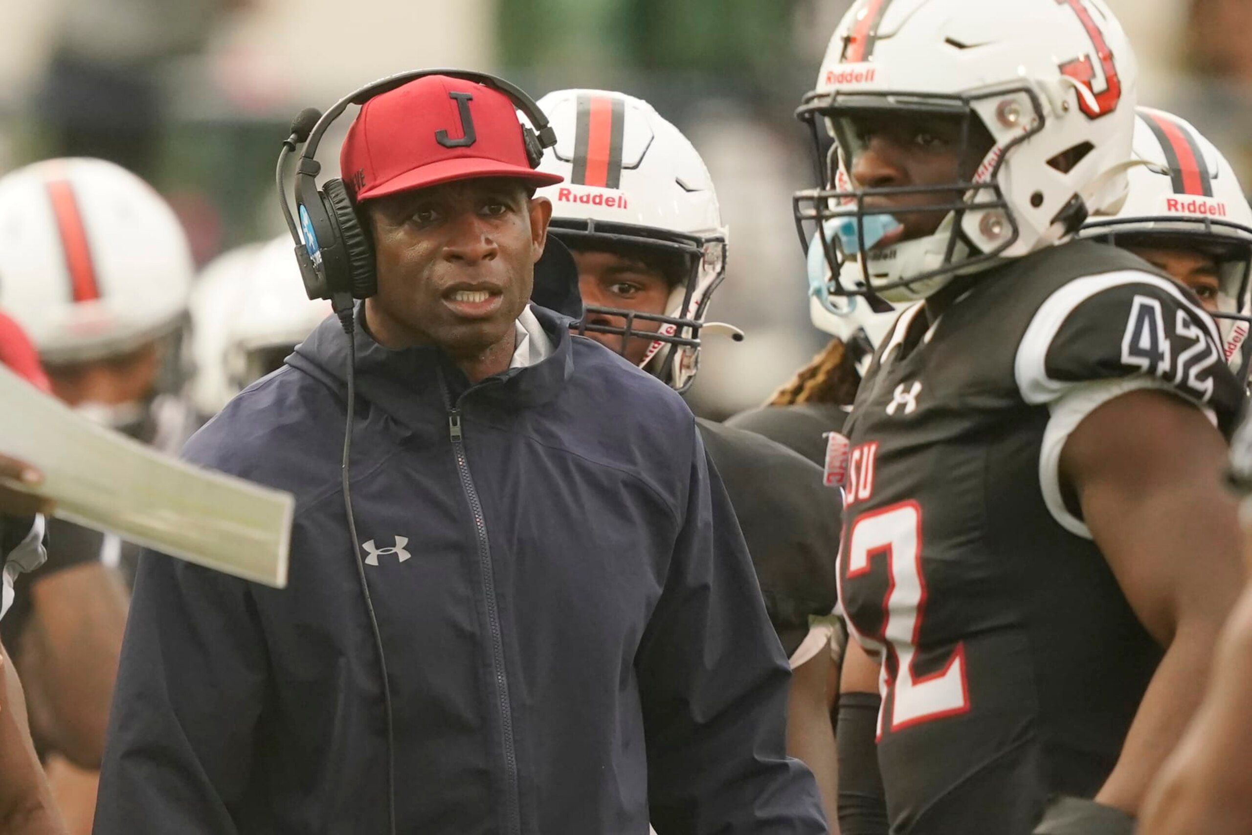 Jackson State head coach Deion Sanders glares at his players as they exit the field during the second half of an NCAA college football game against Southern University in Jackson, Miss., Saturday, Oct. 29, 2022. Jackson State won 35-0. (AP Photo/Rogelio V. Solis) Jackson State head coach Deion Sanders glares at his players as they exit the field during the second half of an NCAA college football game against Southern University in Jackson, Miss., Saturday, Oct. 29, 2022. Jackson State won 35-0. (AP Photo/Rogelio V. Solis)